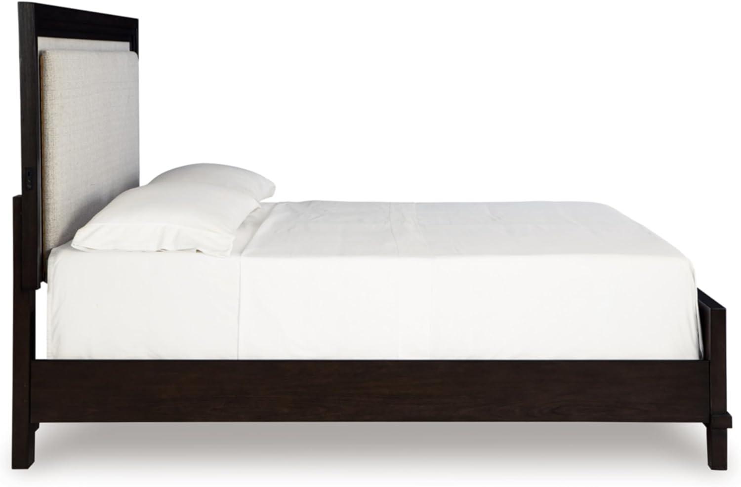 imageSignature Design by Ashley Neymorton Modern California King Upholstered Panel Bed Foundation or Box Spring Needed Dark BrownQueen