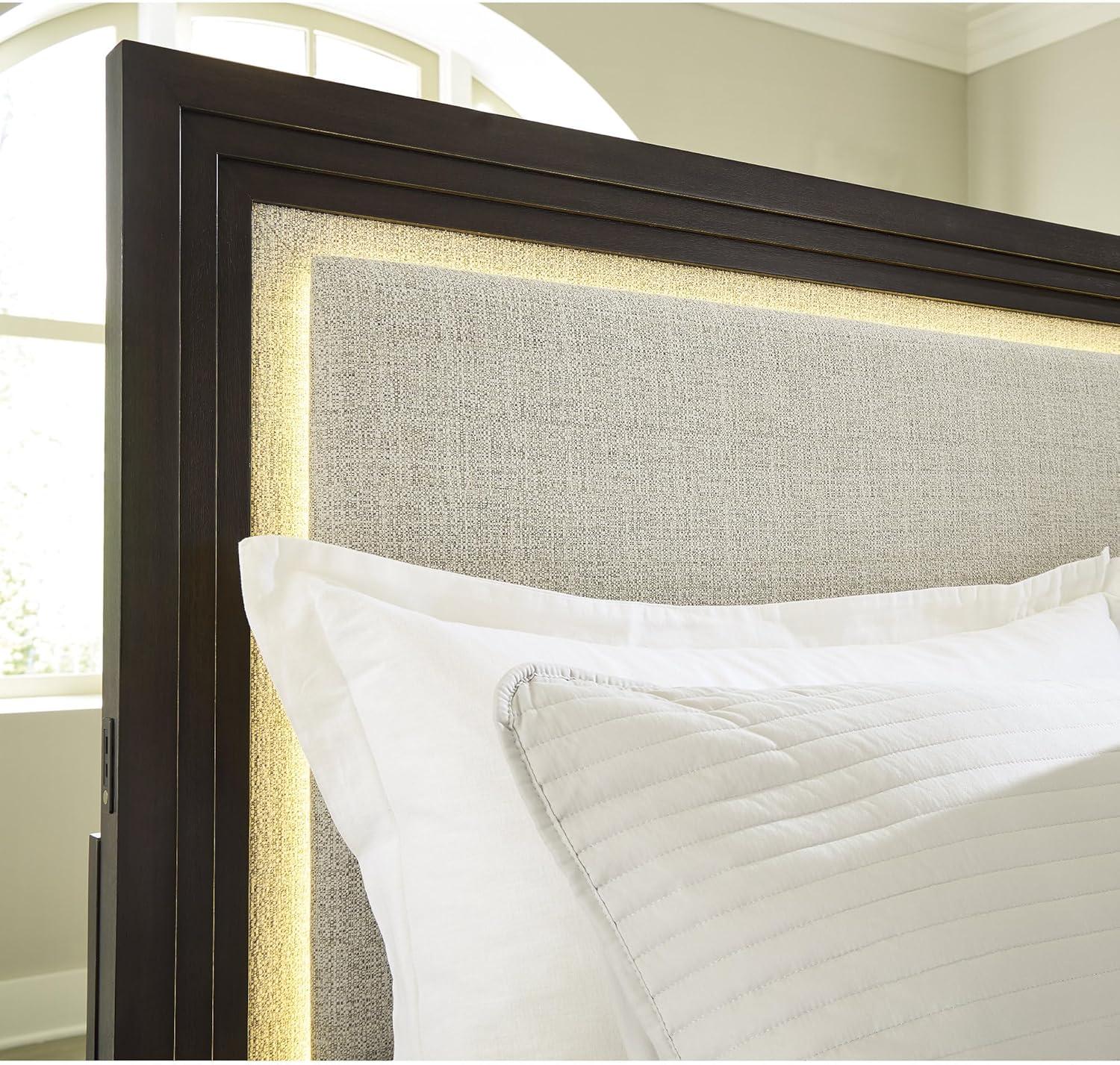 imageSignature Design by Ashley Neymorton Modern California King Upholstered Panel Bed Foundation or Box Spring Needed Dark BrownQueen