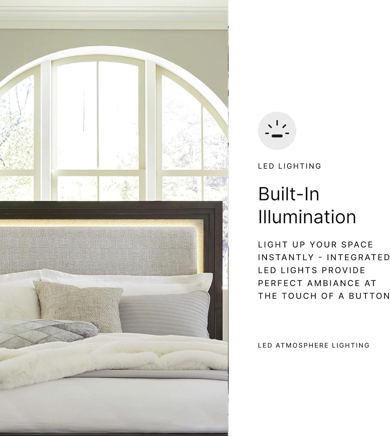 imageSignature Design by Ashley Neymorton Modern California King Upholstered Panel Bed Foundation or Box Spring Needed Dark BrownQueen