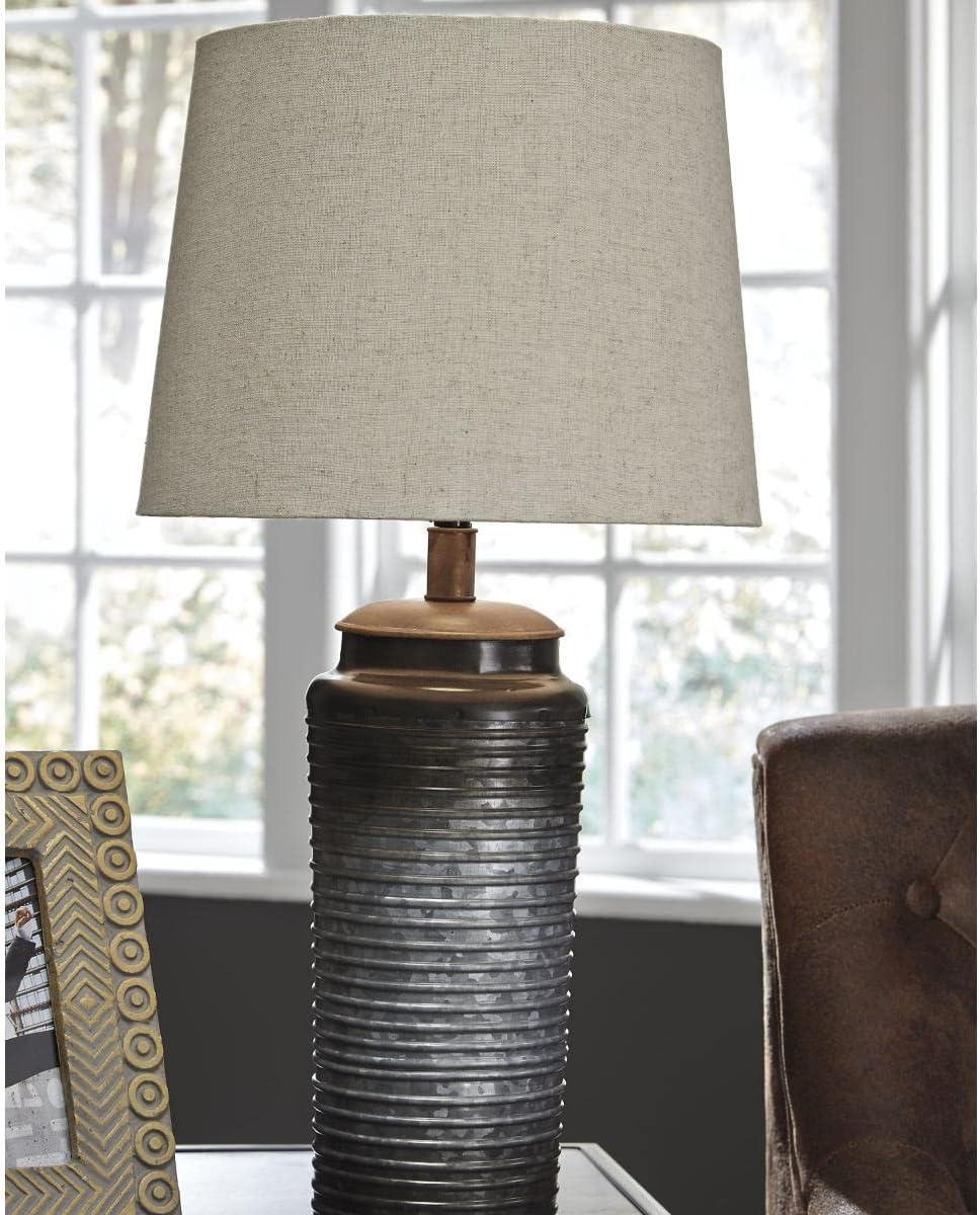 imageSignature Design by Ashley Norbert Casual 2475 Table Lamp with Galvanized Metal Base amp Ombre Effect 2 Count Dark GrayNorbert