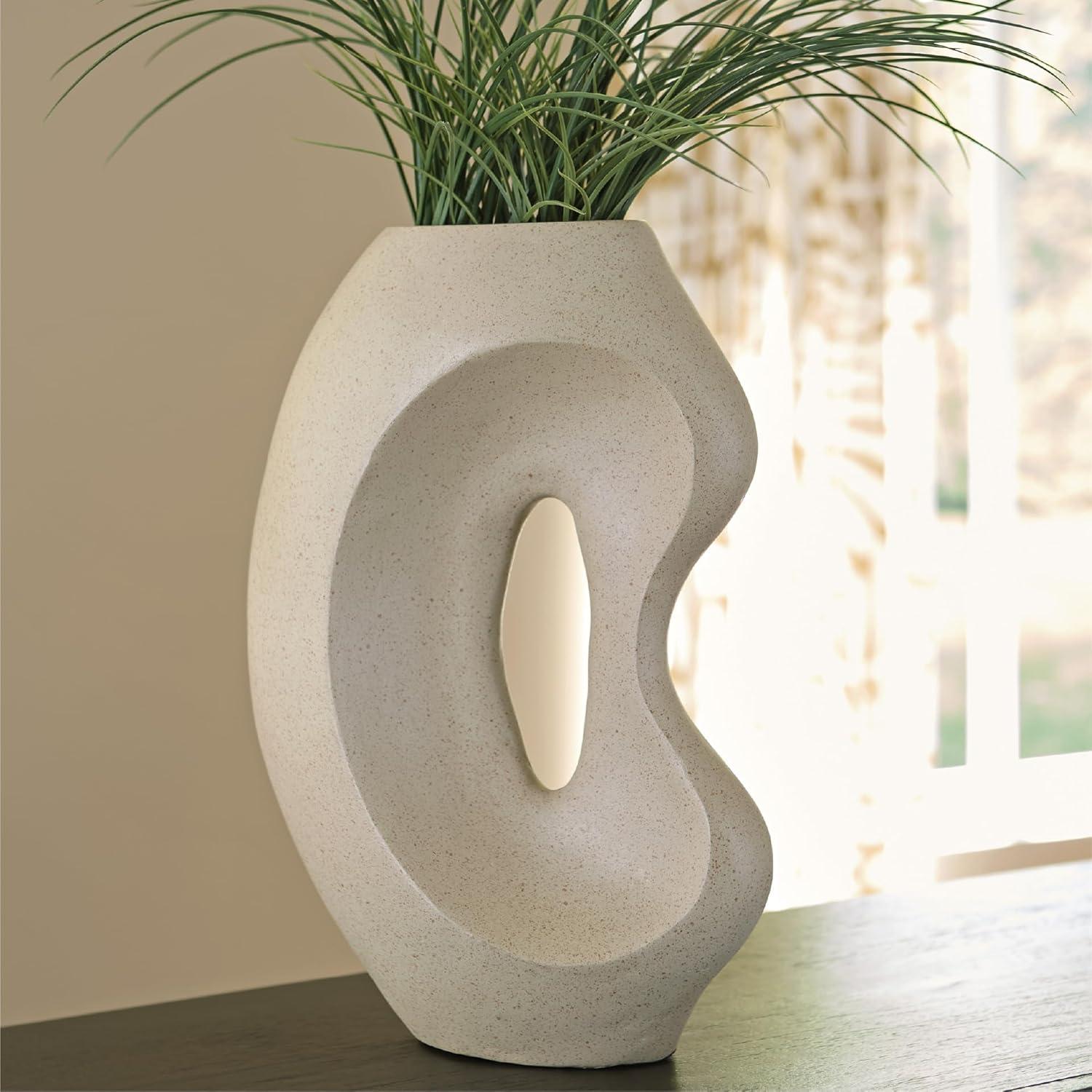 imageSignature Design by Ashley Odion Contemporary Vase with Abstract Design Beige