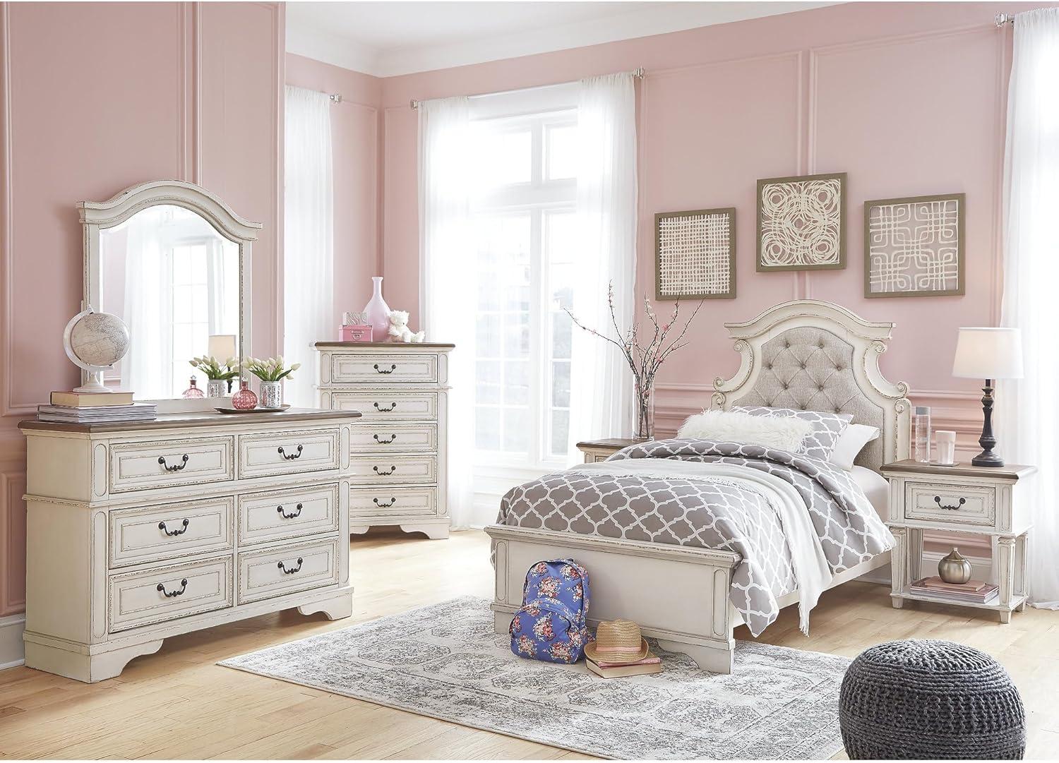 imageSignature Design by Ashley Realyn Cottage 6Drawer Dresser and Mirror with Safety Stop and FeltLined Top Drawer WhiteCream
