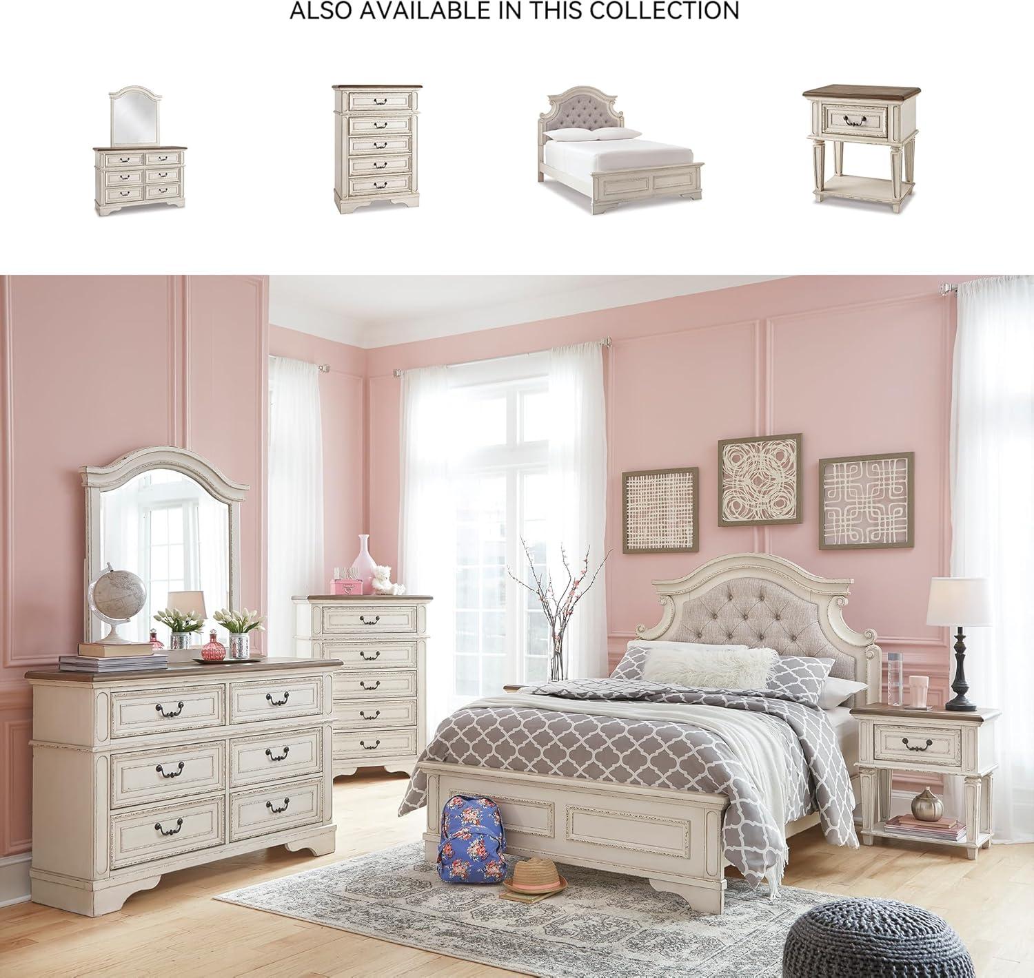 imageSignature Design by Ashley Realyn Cottage 6Drawer Dresser and Mirror with Safety Stop and FeltLined Top Drawer WhiteCream