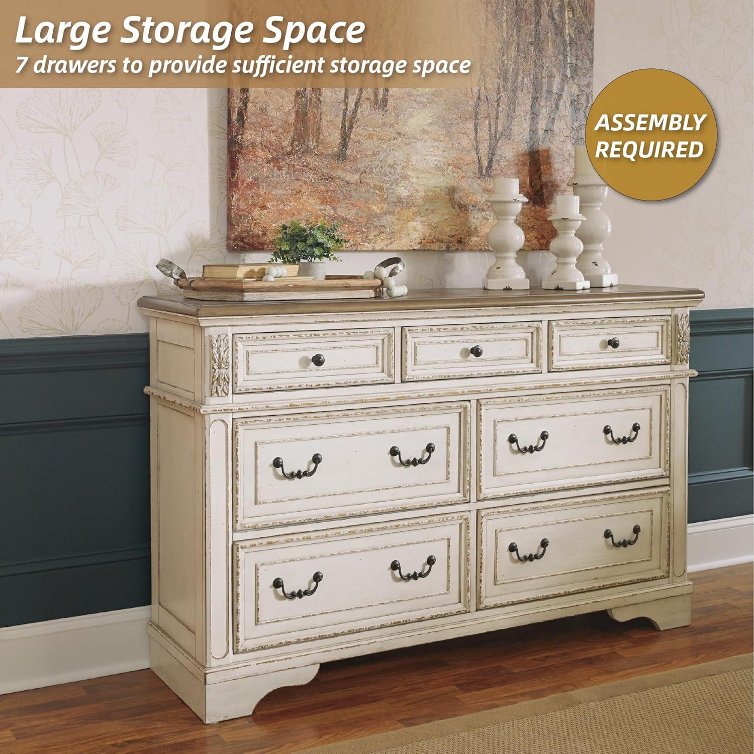 imageSignature Design by Ashley Realyn Cottage 6Drawer Dresser and Mirror with Safety Stop and FeltLined Top Drawer WhiteCream