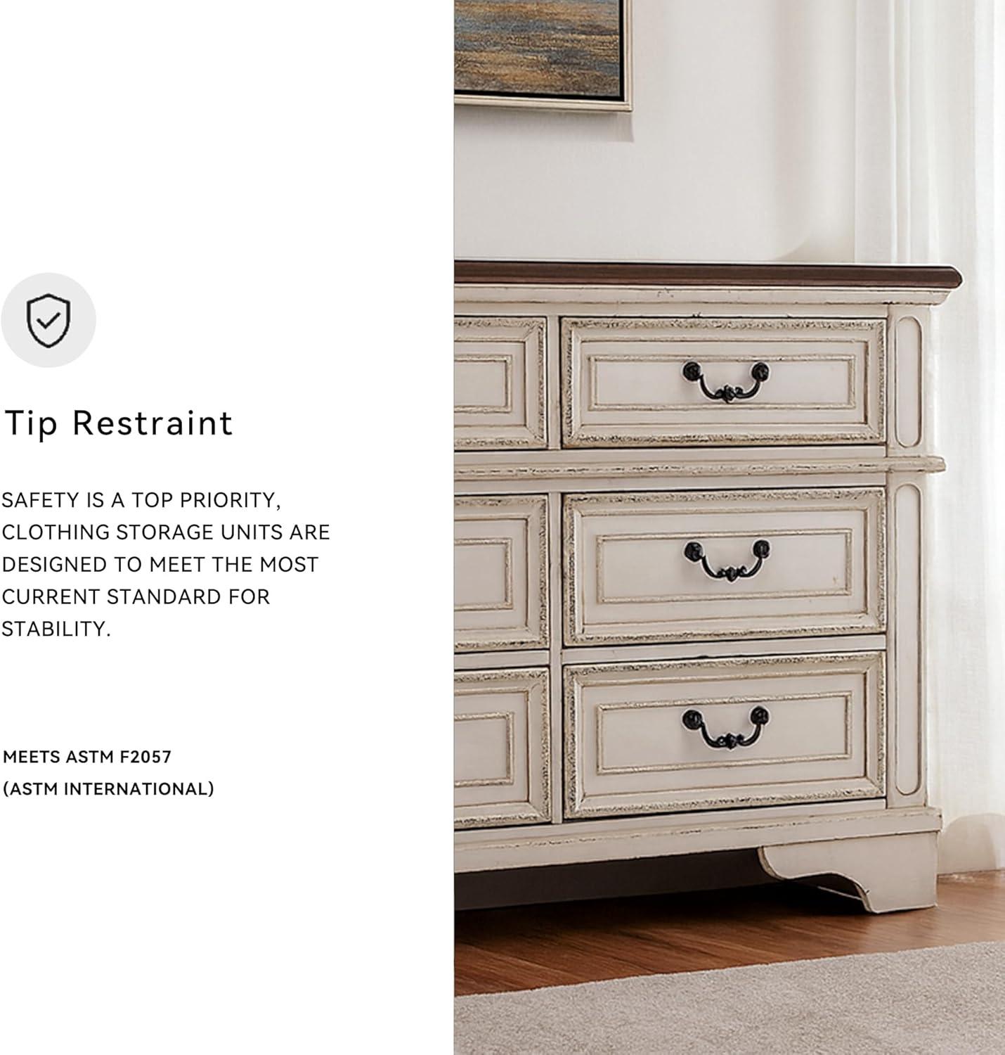 imageSignature Design by Ashley Realyn Cottage 6Drawer Dresser and Mirror with Safety Stop and FeltLined Top Drawer WhiteCream