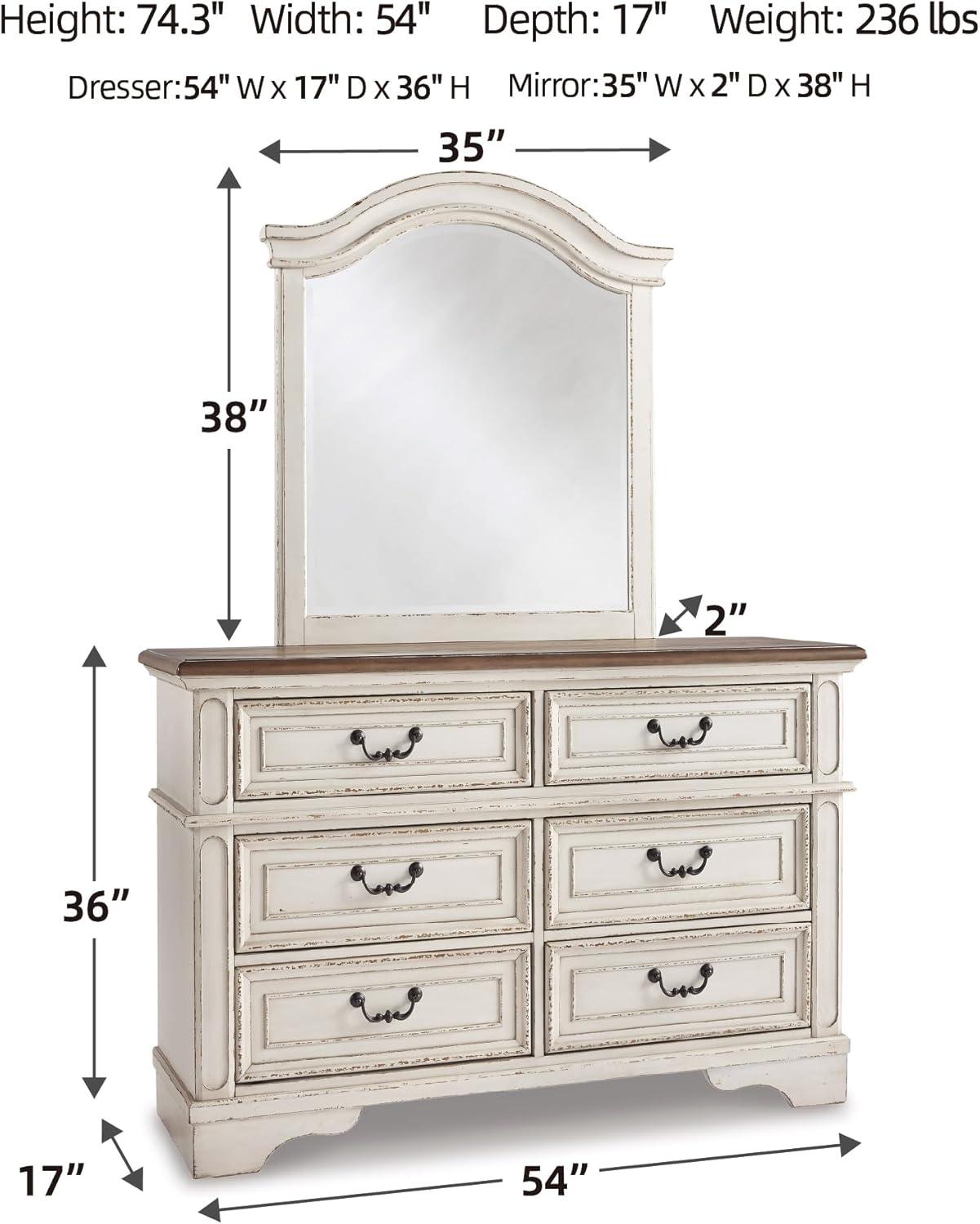 imageSignature Design by Ashley Realyn Cottage 6Drawer Dresser and Mirror with Safety Stop and FeltLined Top Drawer WhiteCream