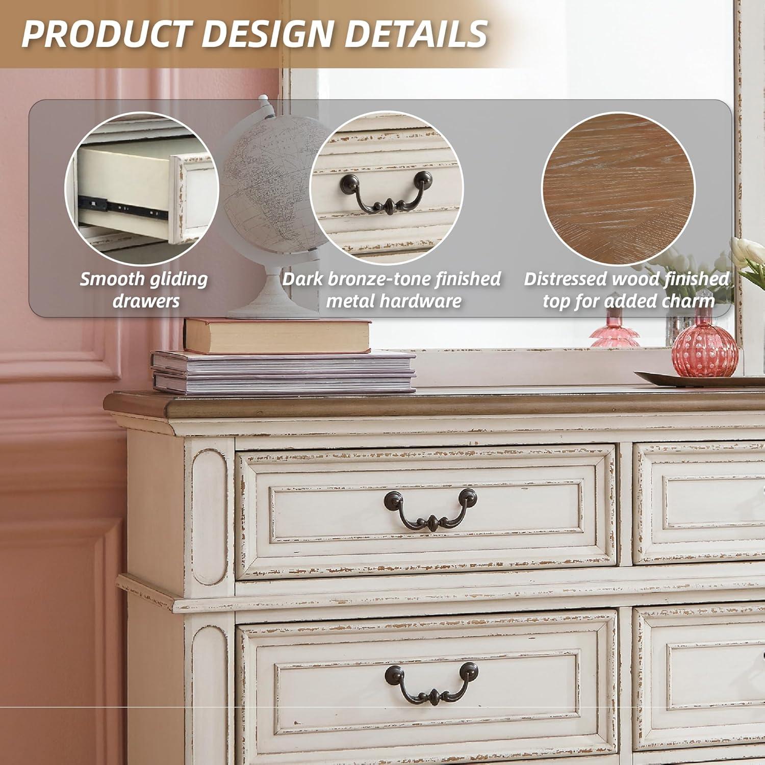 imageSignature Design by Ashley Realyn Cottage 6Drawer Dresser and Mirror with Safety Stop and FeltLined Top Drawer WhiteCream