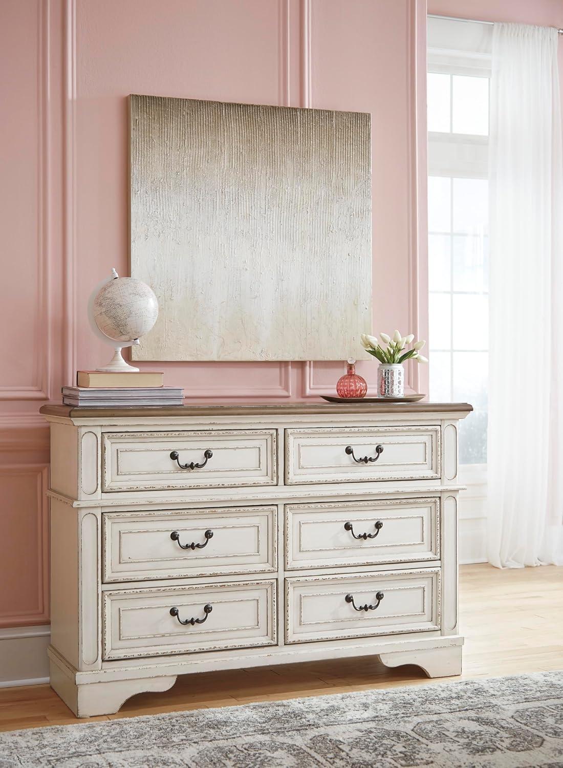 imageSignature Design by Ashley Realyn Cottage 6Drawer Dresser and Mirror with Safety Stop and FeltLined Top Drawer WhiteCream