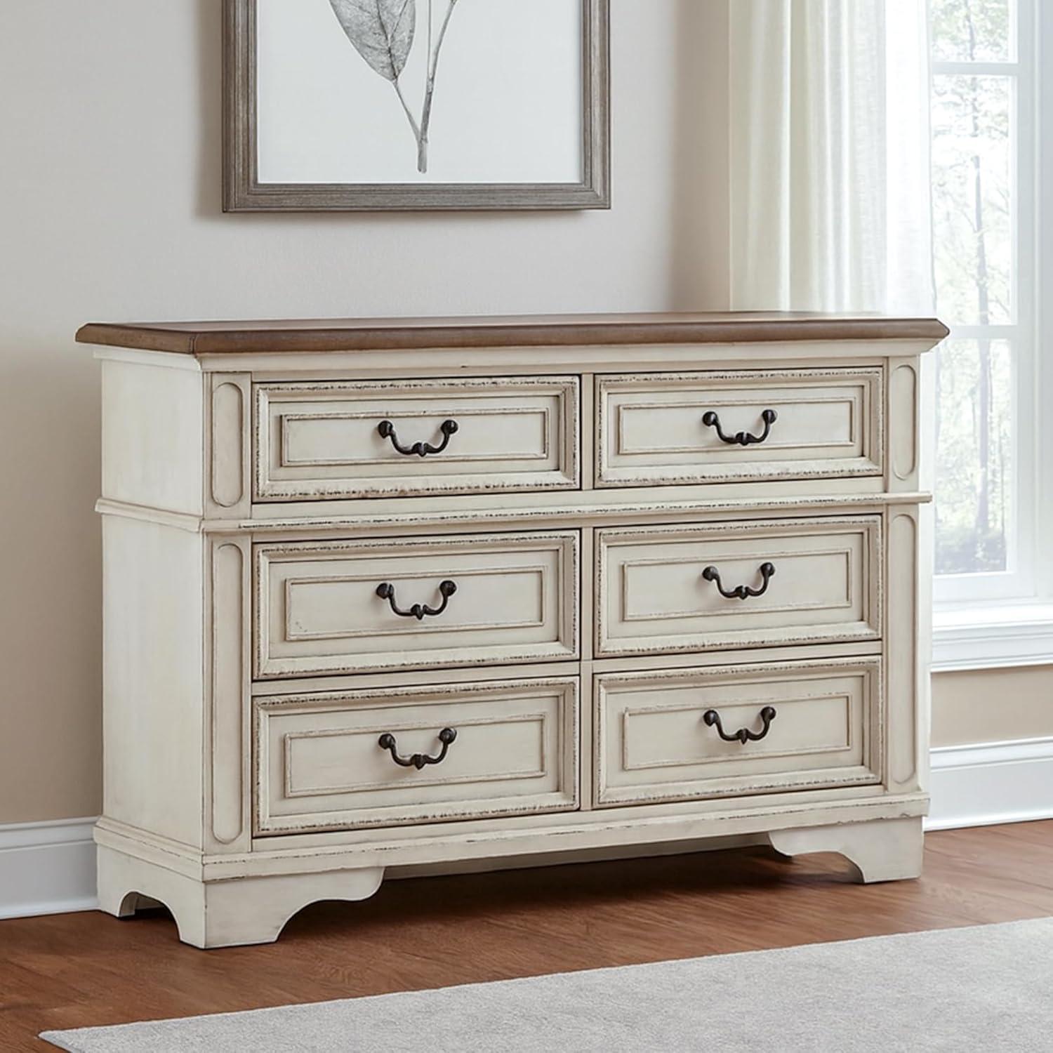 imageSignature Design by Ashley Realyn Cottage 6Drawer Dresser and Mirror with Safety Stop and FeltLined Top Drawer WhiteCream