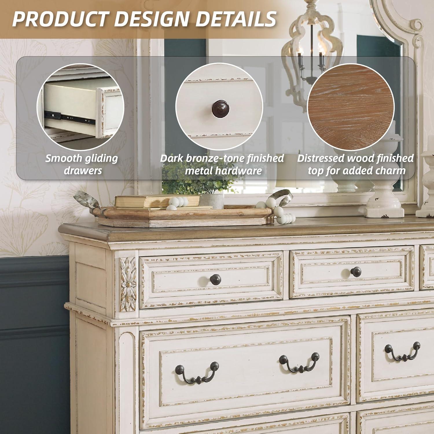 imageSignature Design by Ashley Realyn Cottage 6Drawer Dresser and Mirror with Safety Stop and FeltLined Top Drawer WhiteCream