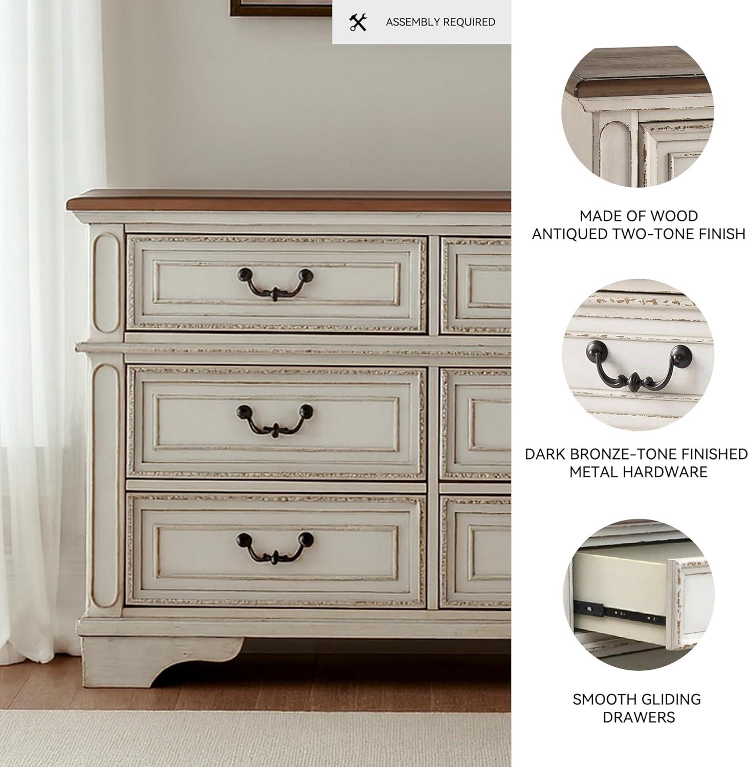 imageSignature Design by Ashley Realyn Cottage 6Drawer Dresser and Mirror with Safety Stop and FeltLined Top Drawer WhiteCream