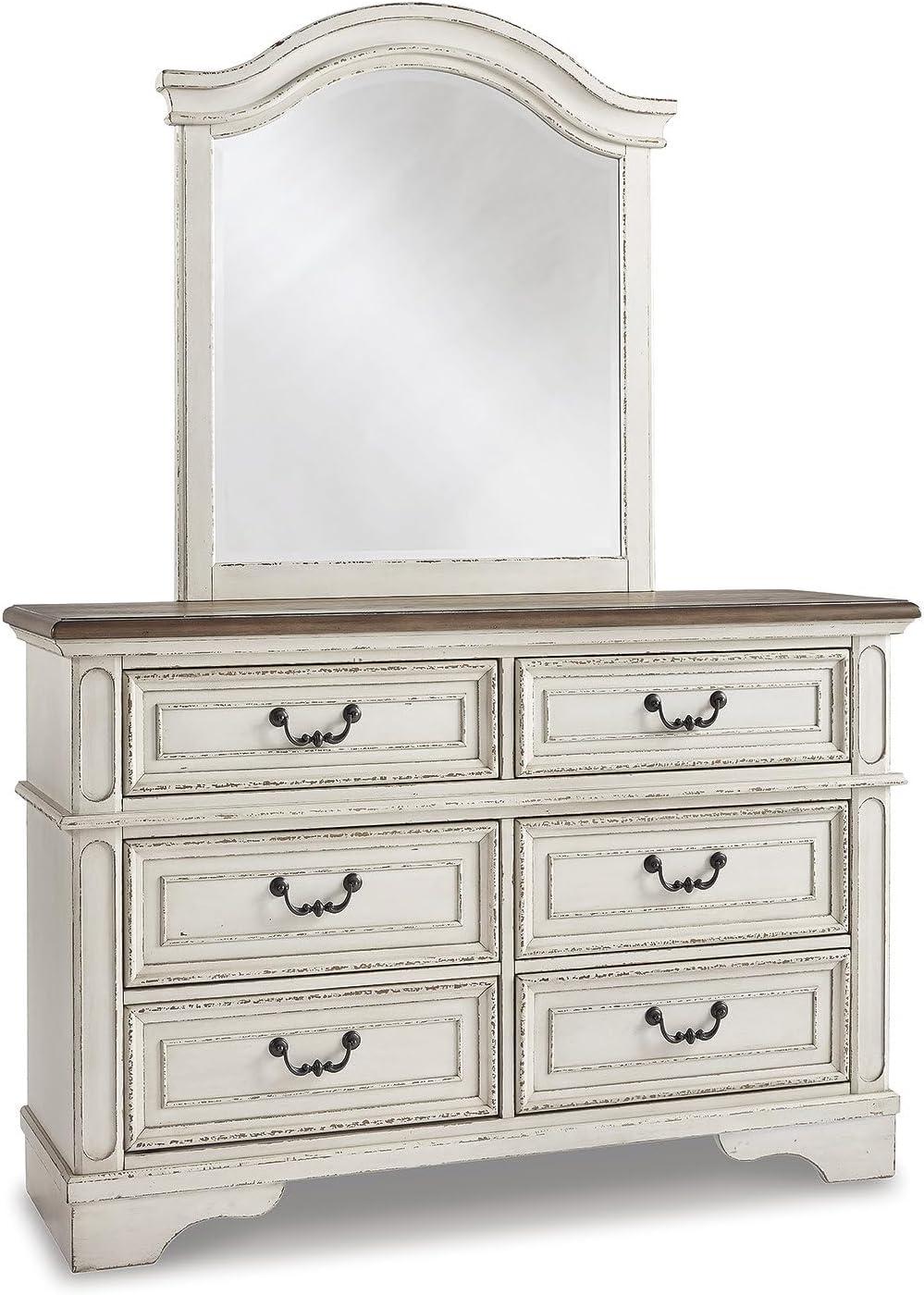 imageSignature Design by Ashley Realyn Cottage 6Drawer Dresser and Mirror with Safety Stop and FeltLined Top Drawer WhiteCream