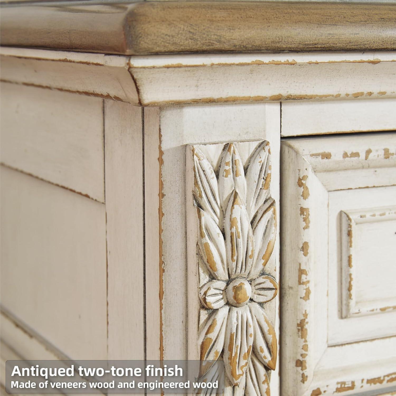 imageSignature Design by Ashley Realyn Cottage 6Drawer Dresser and Mirror with Safety Stop and FeltLined Top Drawer WhiteCream