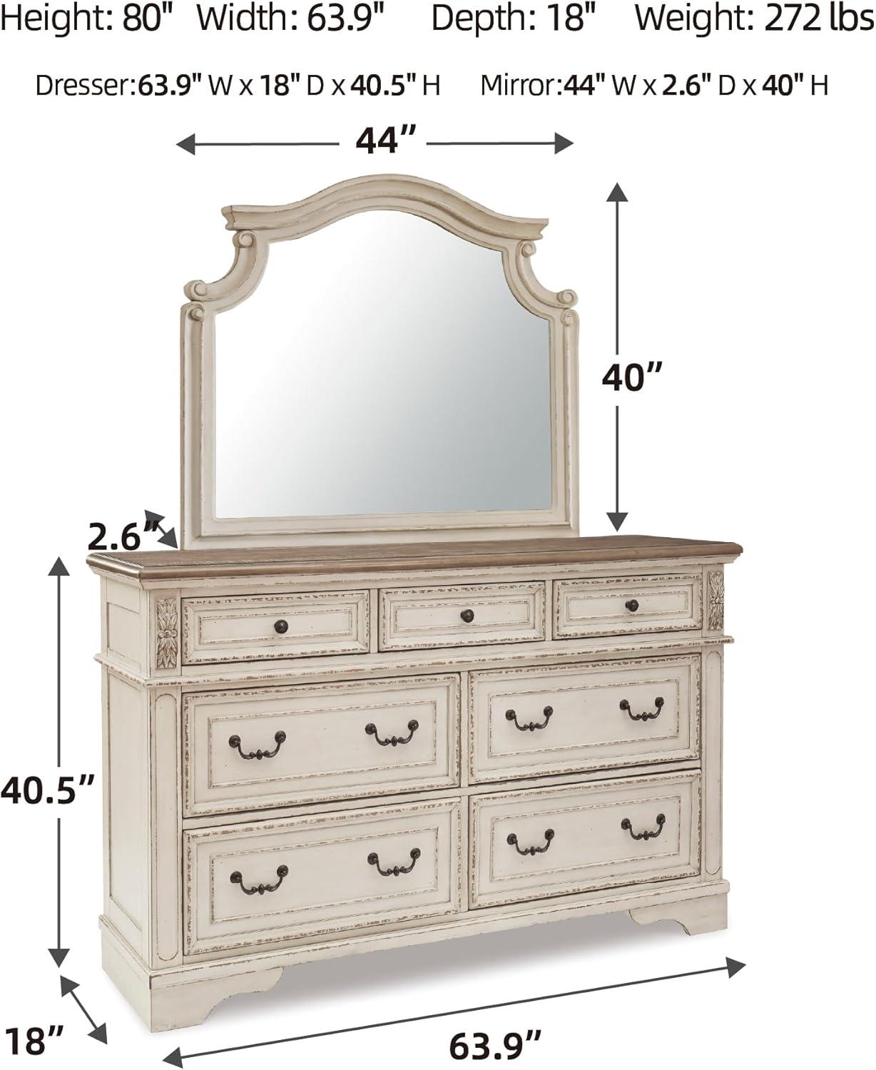 imageSignature Design by Ashley Realyn Cottage 6Drawer Dresser and Mirror with Safety Stop and FeltLined Top Drawer WhiteCream