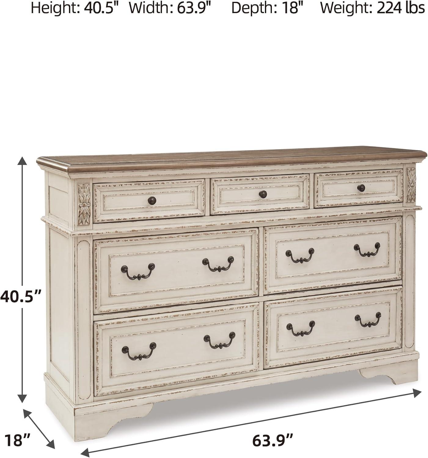 imageSignature Design by Ashley Realyn Cottage 6Drawer Dresser and Mirror with Safety Stop and FeltLined Top Drawer WhiteCream