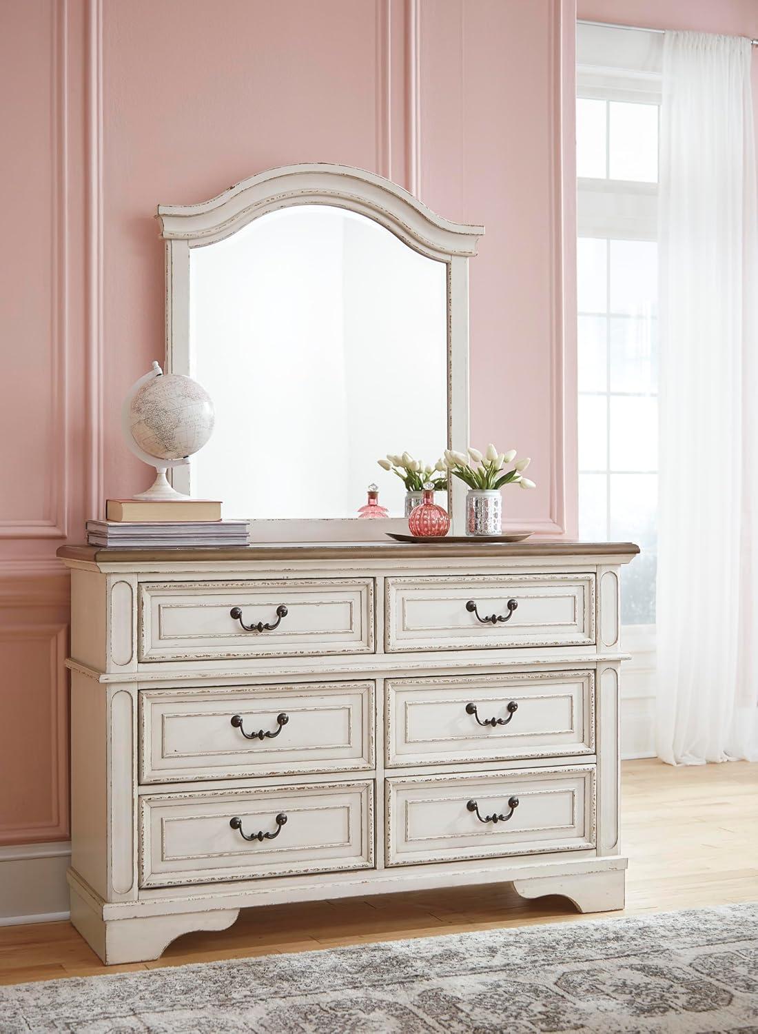 imageSignature Design by Ashley Realyn Cottage 6Drawer Dresser and Mirror with Safety Stop and FeltLined Top Drawer WhiteCream