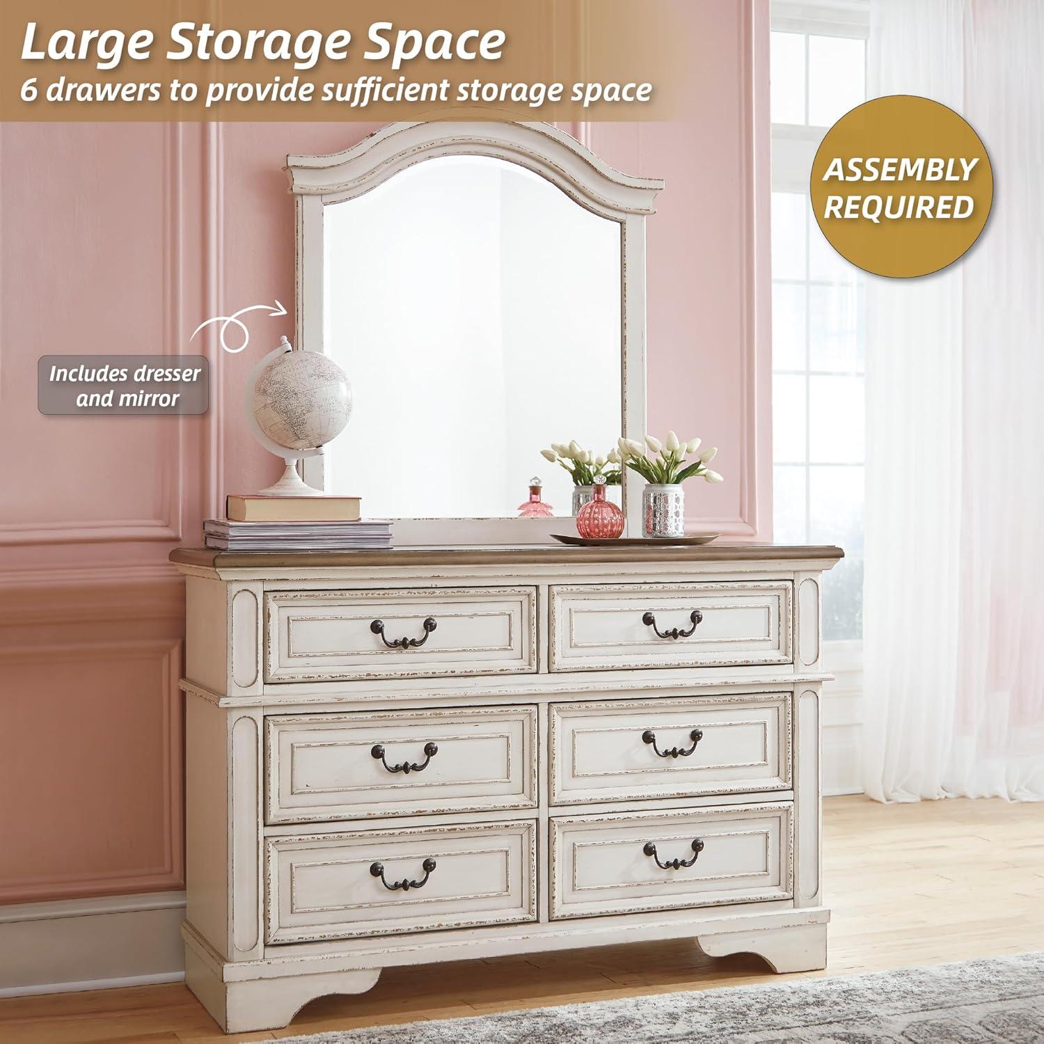 imageSignature Design by Ashley Realyn Cottage 6Drawer Dresser and Mirror with Safety Stop and FeltLined Top Drawer WhiteCream