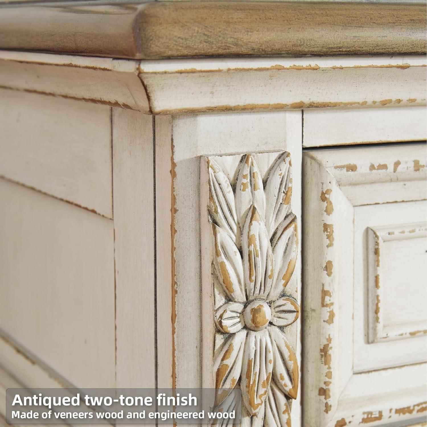 imageSignature Design by Ashley Realyn Cottage 6Drawer Dresser and Mirror with Safety Stop and FeltLined Top Drawer WhiteCream