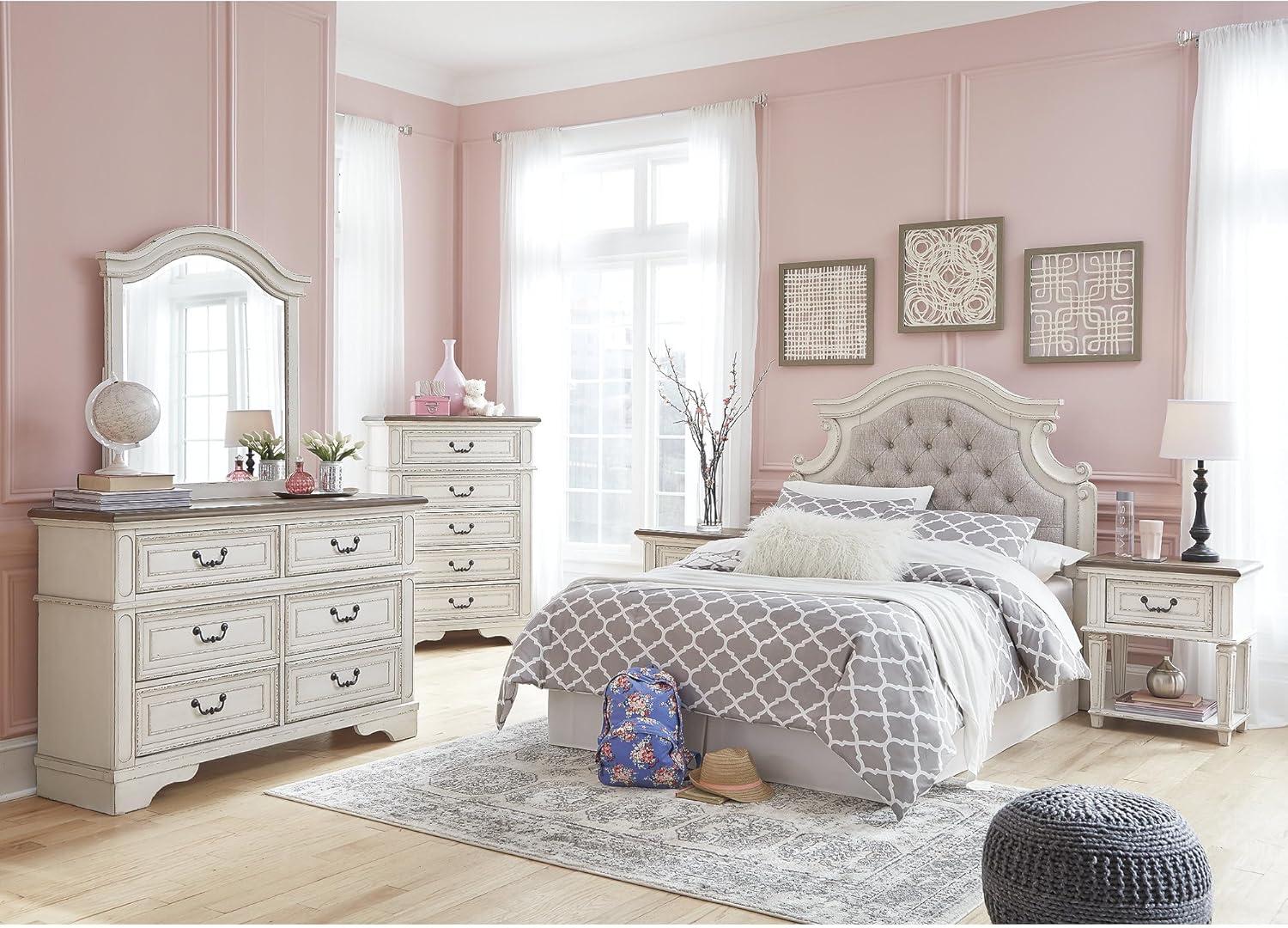 imageSignature Design by Ashley Realyn Cottage 6Drawer Dresser and Mirror with Safety Stop and FeltLined Top Drawer WhiteCream