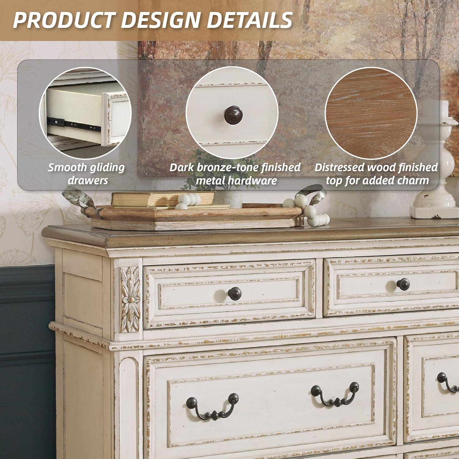imageSignature Design by Ashley Realyn Cottage 6Drawer Dresser and Mirror with Safety Stop and FeltLined Top Drawer WhiteCream