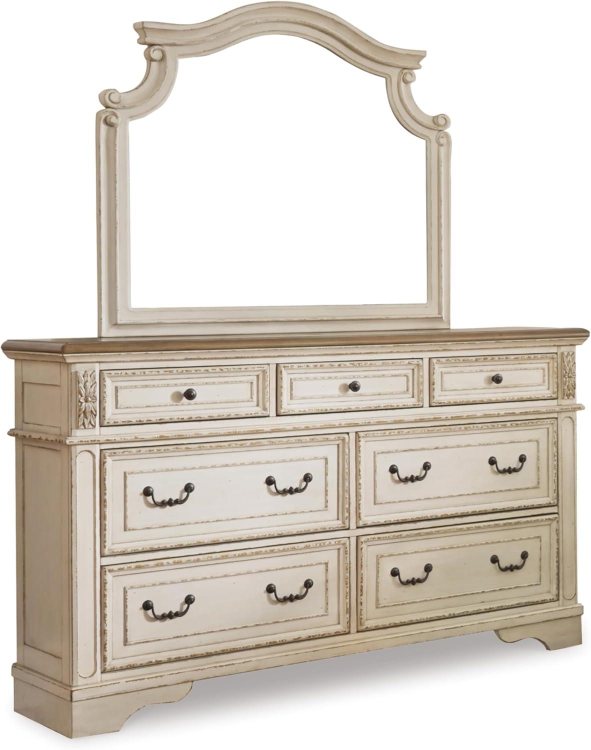 imageSignature Design by Ashley Realyn Cottage 6Drawer Dresser and Mirror with Safety Stop and FeltLined Top Drawer WhiteCream