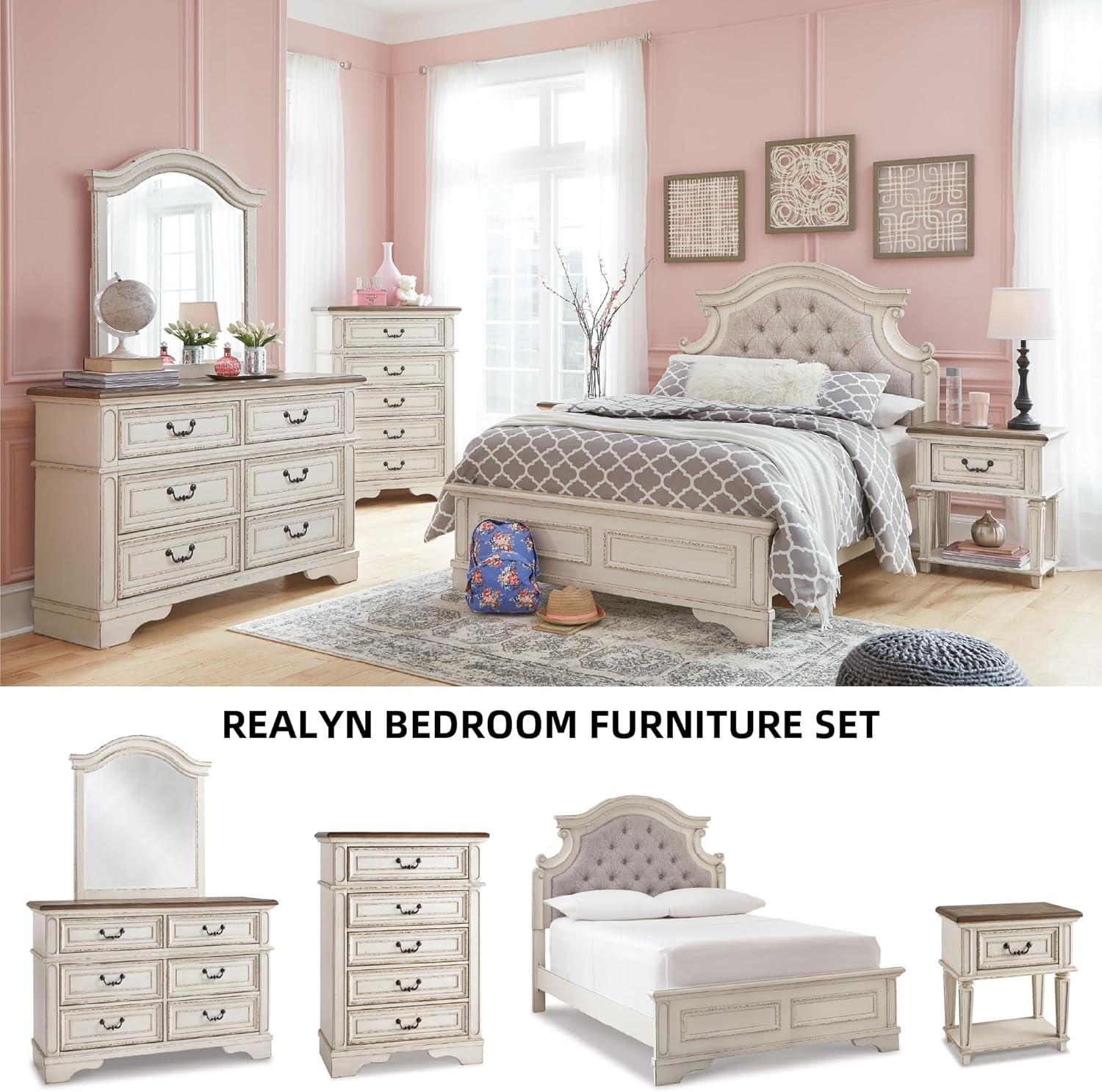 imageSignature Design by Ashley Realyn Cottage 6Drawer Dresser and Mirror with Safety Stop and FeltLined Top Drawer WhiteCream