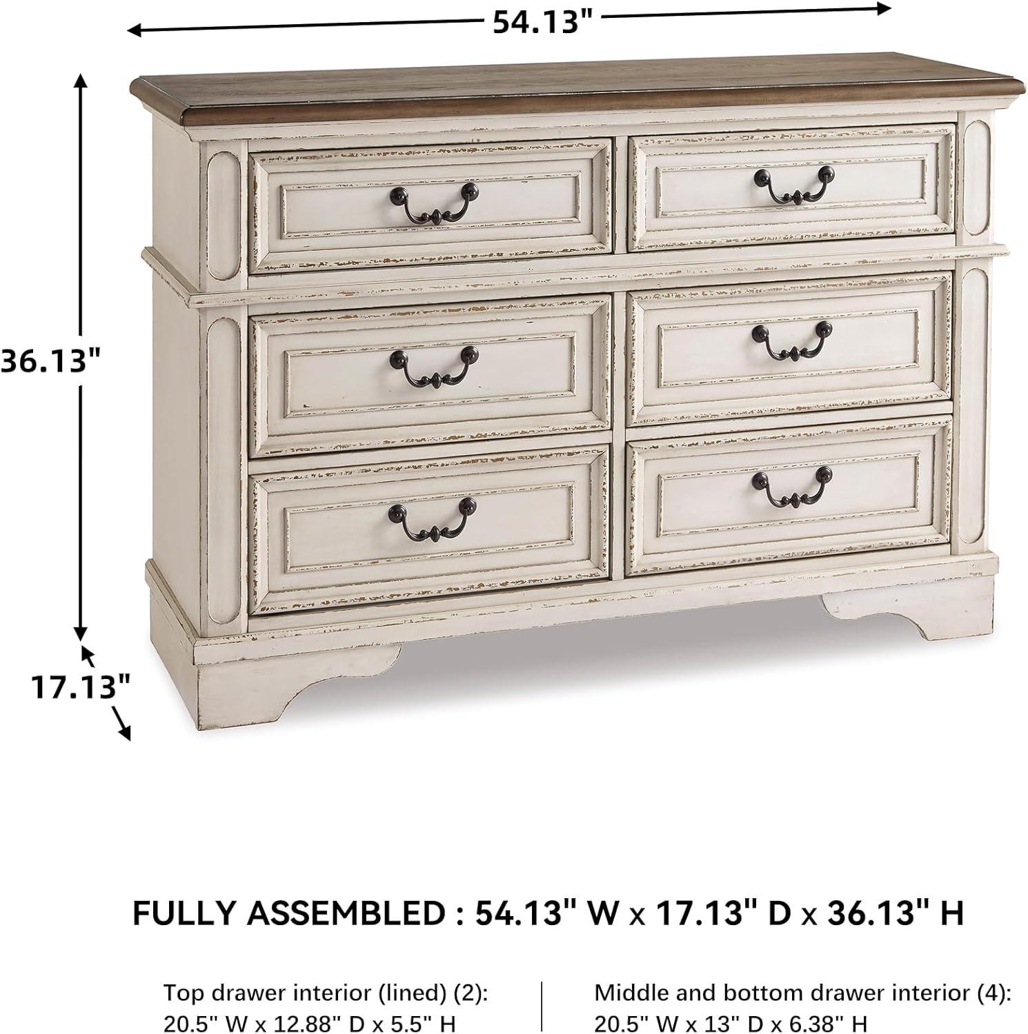 imageSignature Design by Ashley Realyn Cottage 6Drawer Dresser and Mirror with Safety Stop and FeltLined Top Drawer WhiteCream