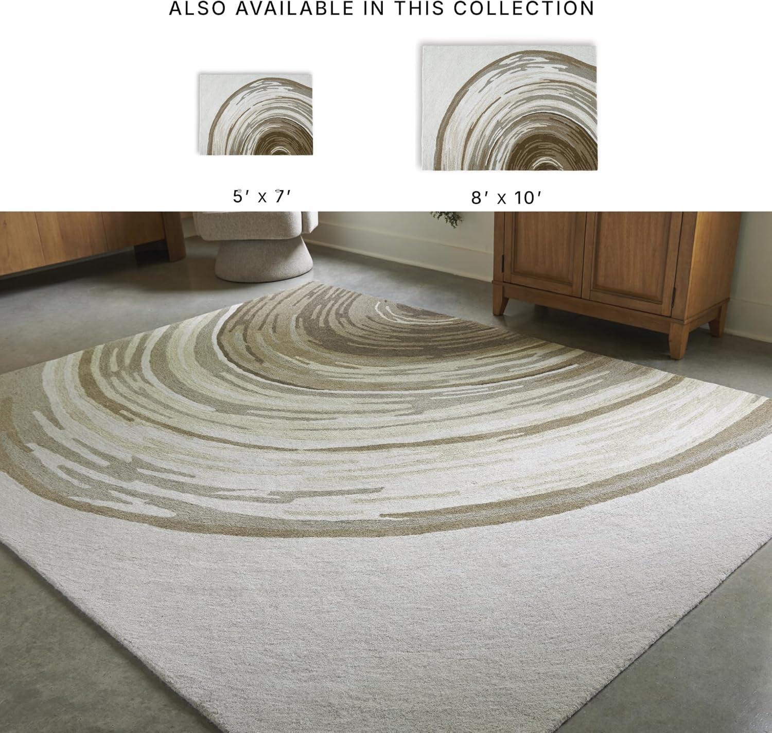 imageSignature Design by Ashley Rizwana Modern Indoor Abstract Hand Tufted Rectangular 5 x 7 Area Rug Brown amp Beige79 x 99 Rectangular