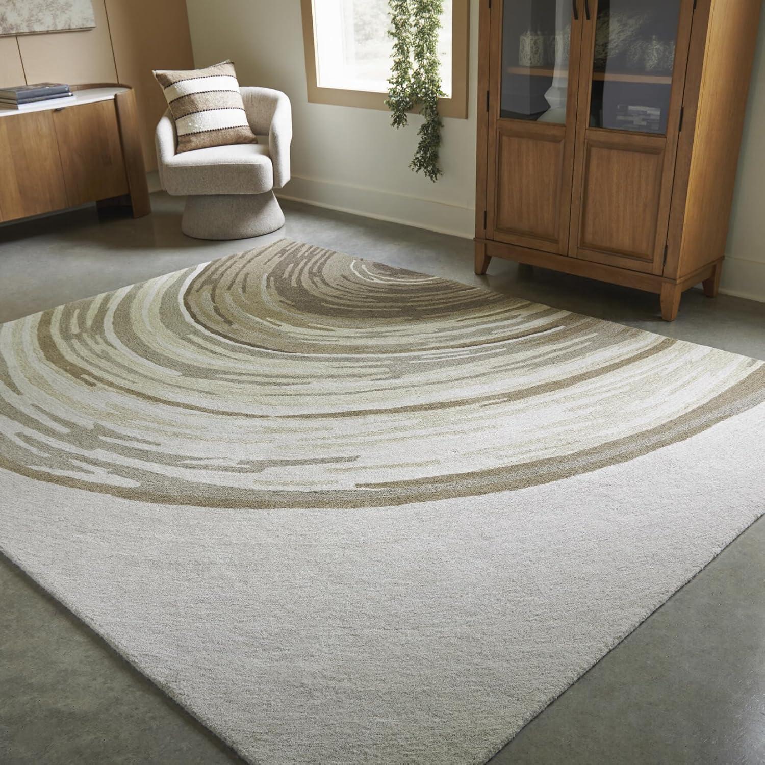 imageSignature Design by Ashley Rizwana Modern Indoor Abstract Hand Tufted Rectangular 5 x 7 Area Rug Brown amp Beige79 x 99 Rectangular