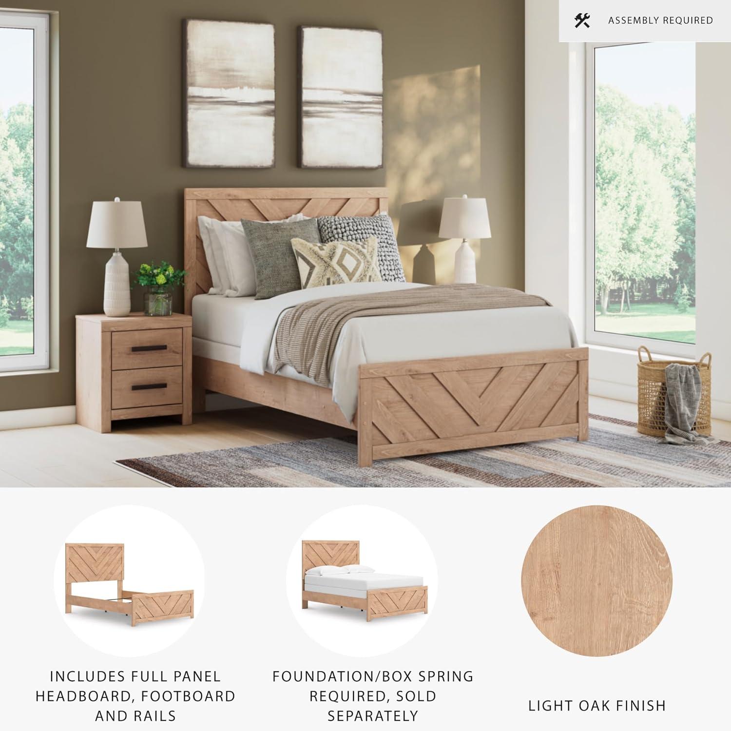 imageSignature Design by Ashley Sanginlane Farmhouse Full Panel Bed Foundation or Box Spring Needed Light BrownFull