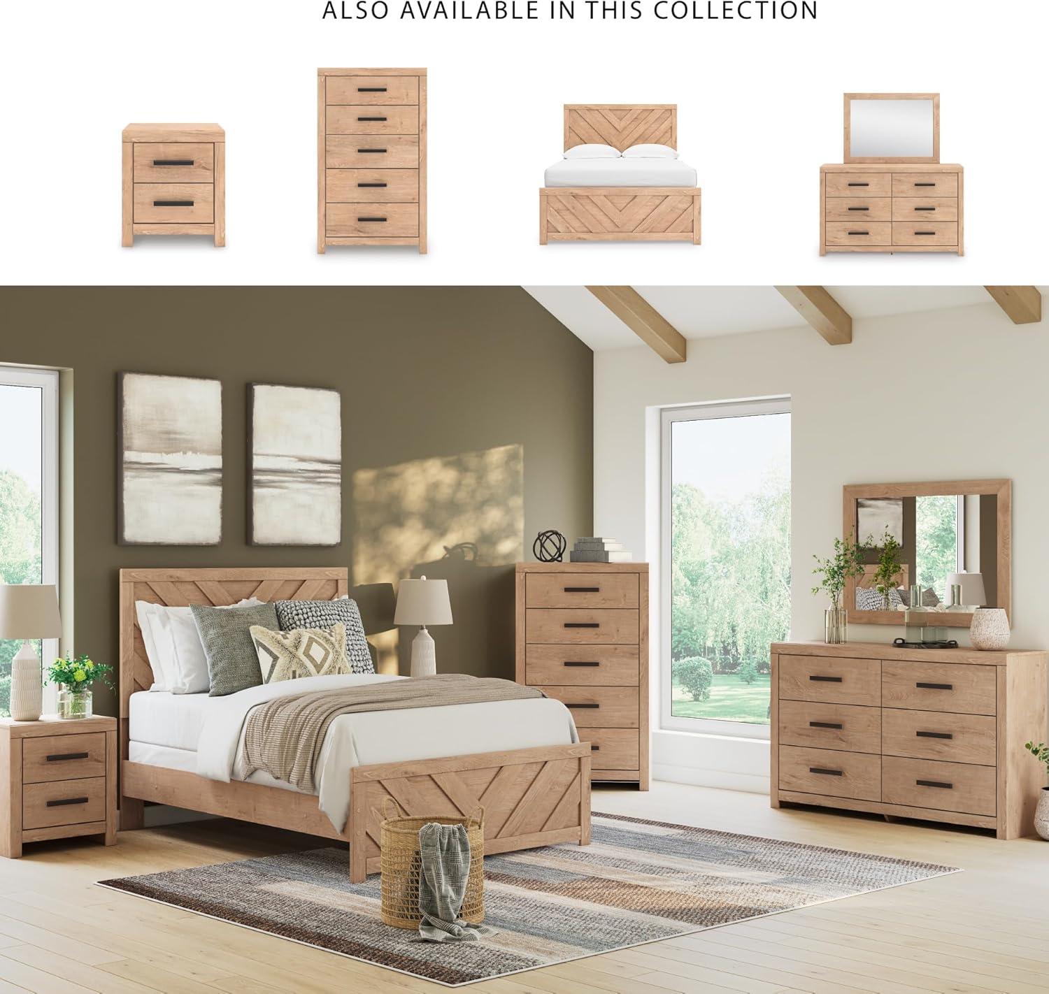 imageSignature Design by Ashley Sanginlane Farmhouse Full Panel Bed Foundation or Box Spring Needed Light BrownFull