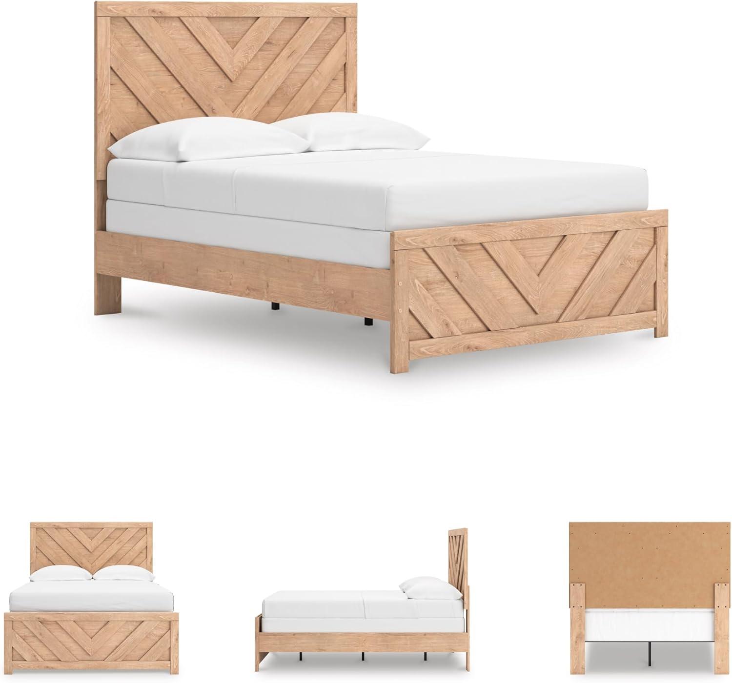 imageSignature Design by Ashley Sanginlane Farmhouse Full Panel Bed Foundation or Box Spring Needed Light BrownFull