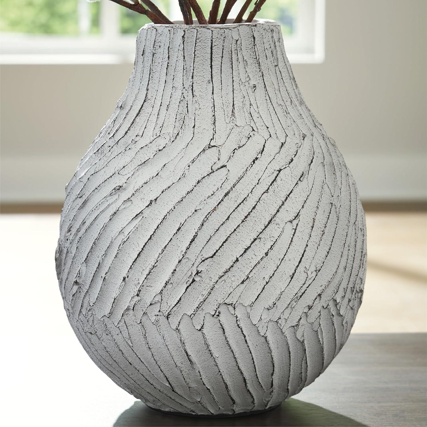 imageSignature Design by Ashley Shelvie Casual Vase with Distressed Finish White amp Black