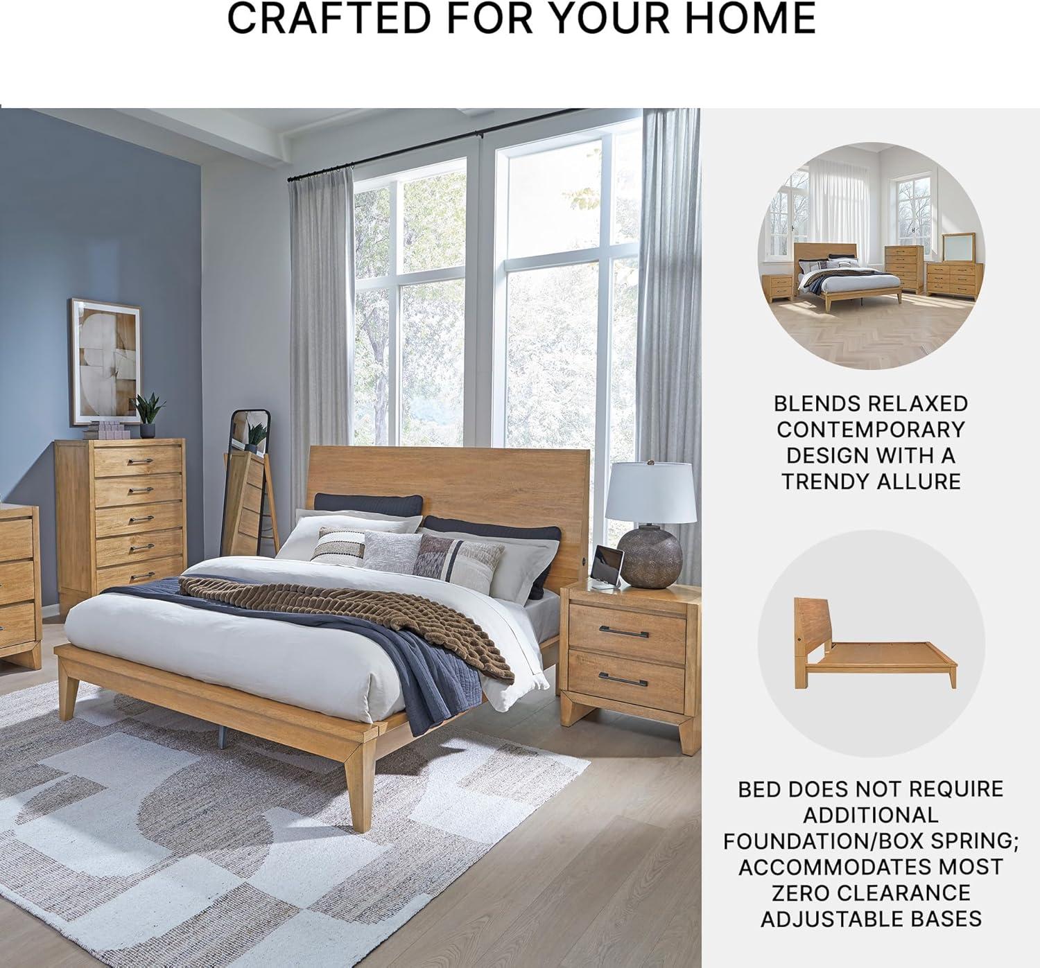 imageSignature Design by Ashley Sherbana Scandinavian Queen Panel Platform Bed with Bunkie Board and USB Charging Ports Foundation or Box Spring Not Needed Light BrownCalifornia King Panel Bed