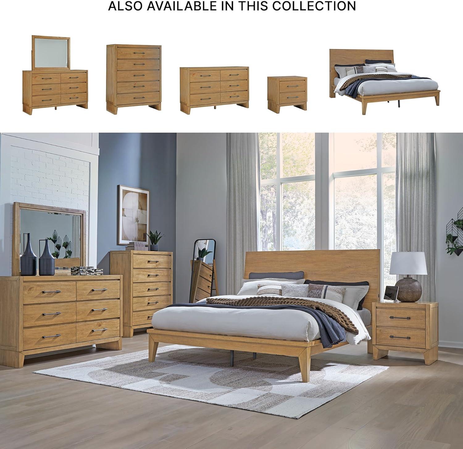 imageSignature Design by Ashley Sherbana Scandinavian Queen Panel Platform Bed with Bunkie Board and USB Charging Ports Foundation or Box Spring Not Needed Light BrownCalifornia King Panel Bed