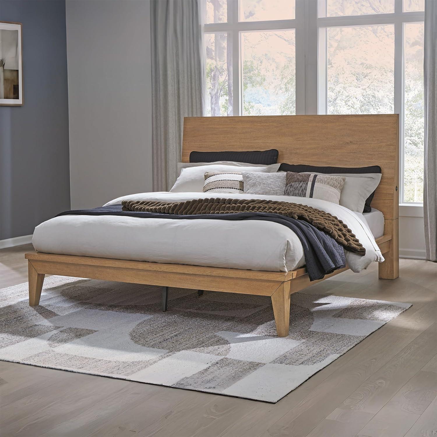 imageSignature Design by Ashley Sherbana Scandinavian Queen Panel Platform Bed with Bunkie Board and USB Charging Ports Foundation or Box Spring Not Needed Light BrownCalifornia King Panel Bed