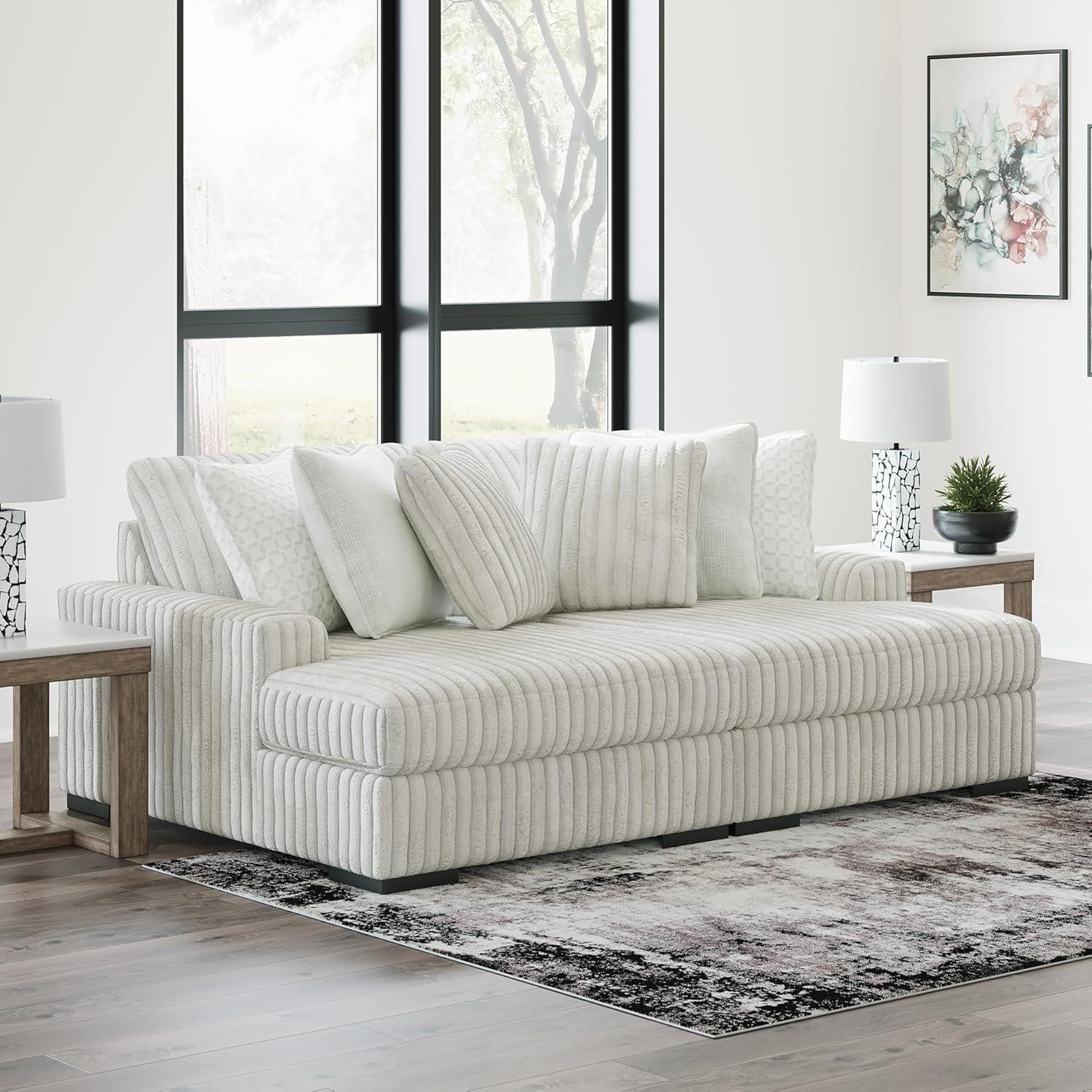 imageSignature Design by Ashley Stupendous Casual Anti Sag 2Piece Super Chaise with Loose Reversible Cushions and 6 Accent Pillows Light Gray