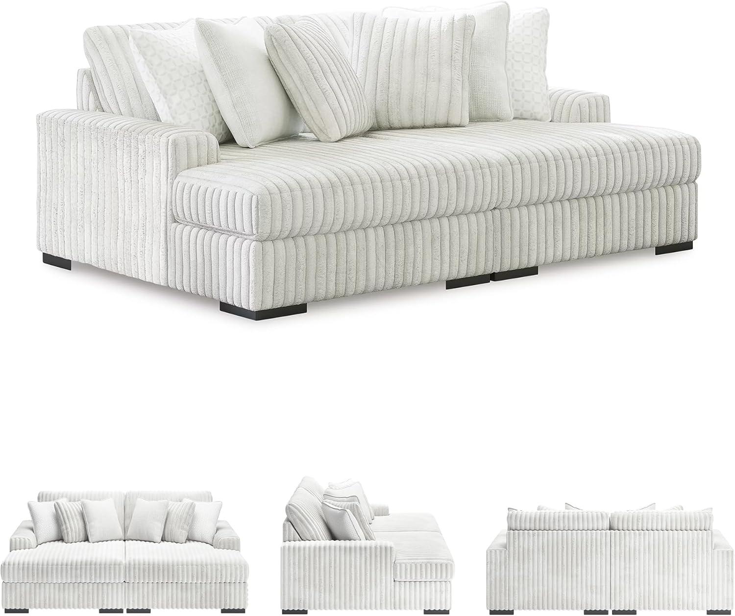 imageSignature Design by Ashley Stupendous Casual Anti Sag 2Piece Super Chaise with Loose Reversible Cushions and 6 Accent Pillows Light Gray
