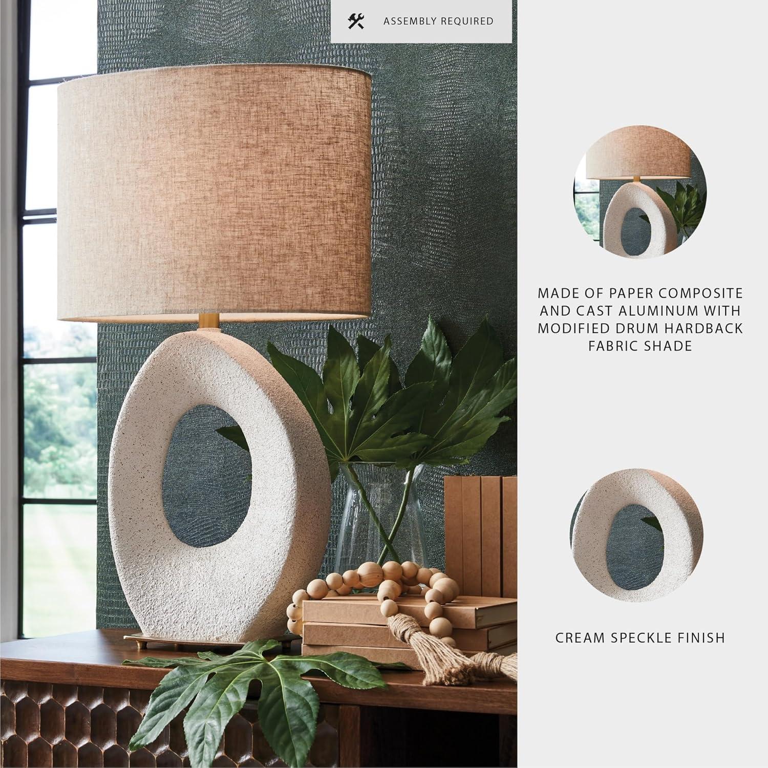 imageSignature Design by Ashley Trentlen Modern Table Lamp with 3Way Switch and Drum Shade Gold amp Beige