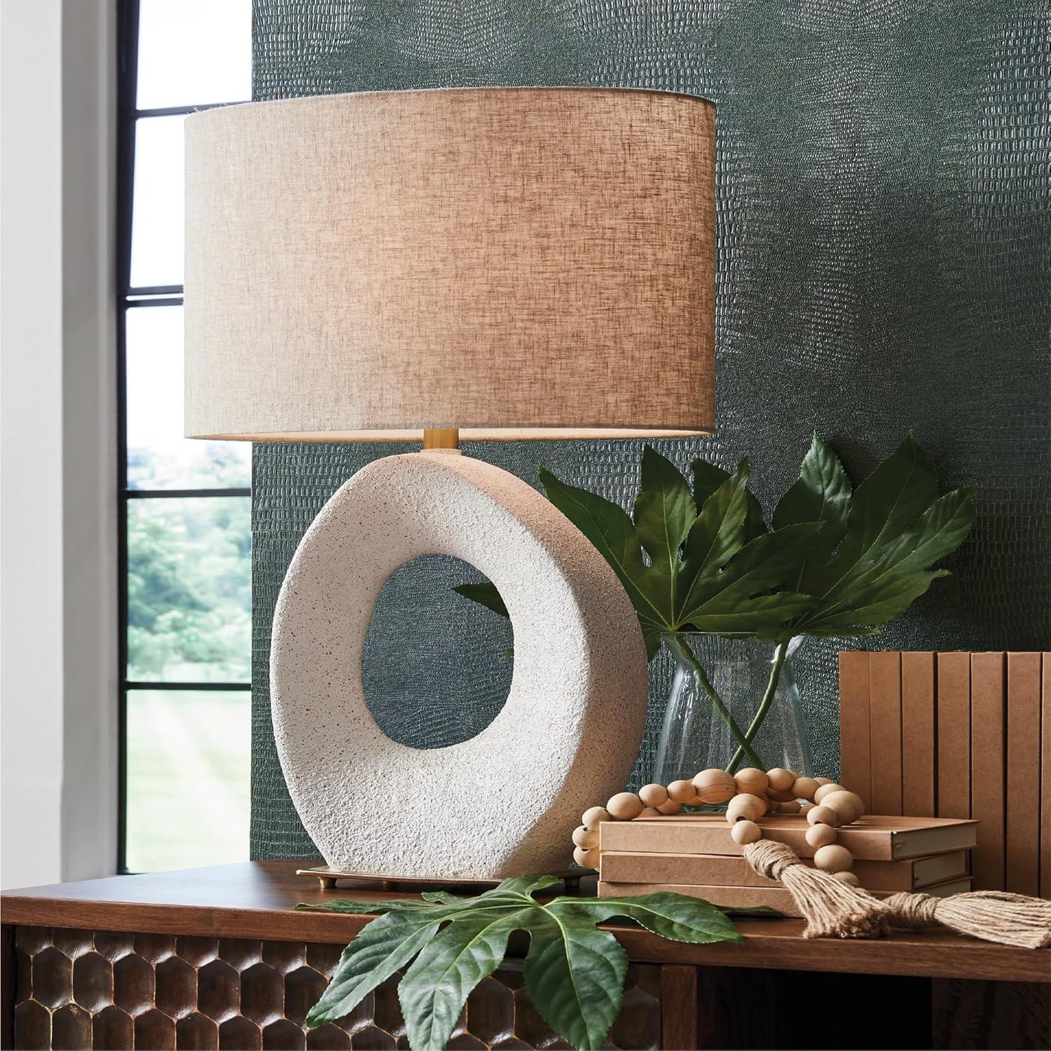 imageSignature Design by Ashley Trentlen Modern Table Lamp with 3Way Switch and Drum Shade Gold amp Beige