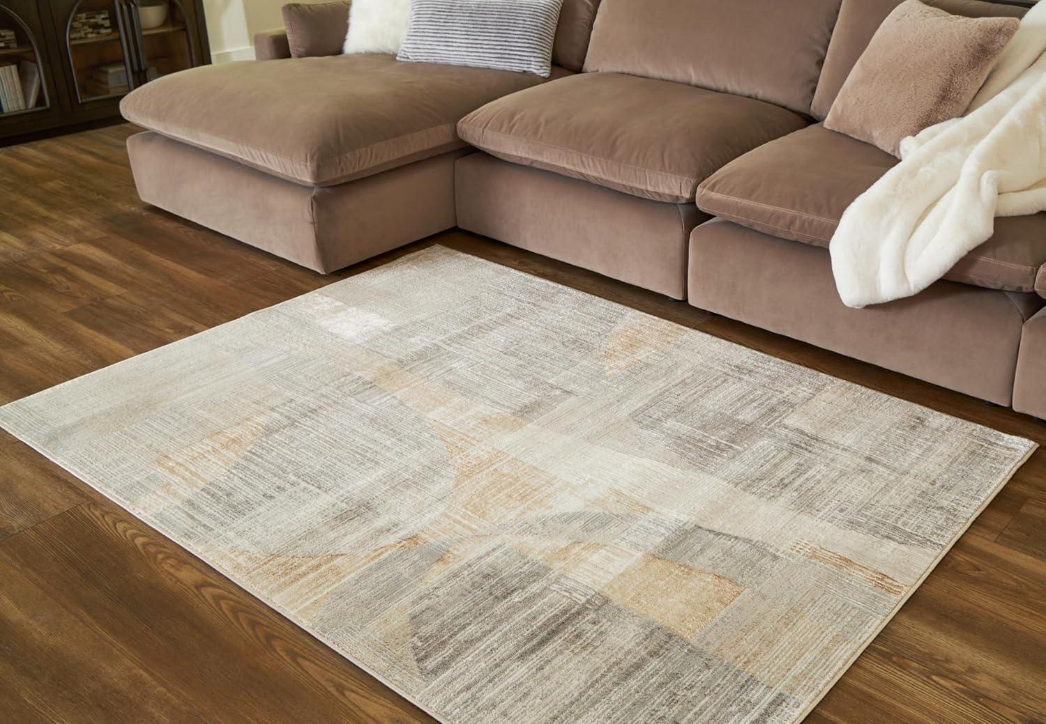 imageSignature Design by Ashley Truward Minimalist Indoor Abstract Medium 5 x 7 Rug with NonSlip Backing Gray amp Light Brown53 x 73 Rectangular