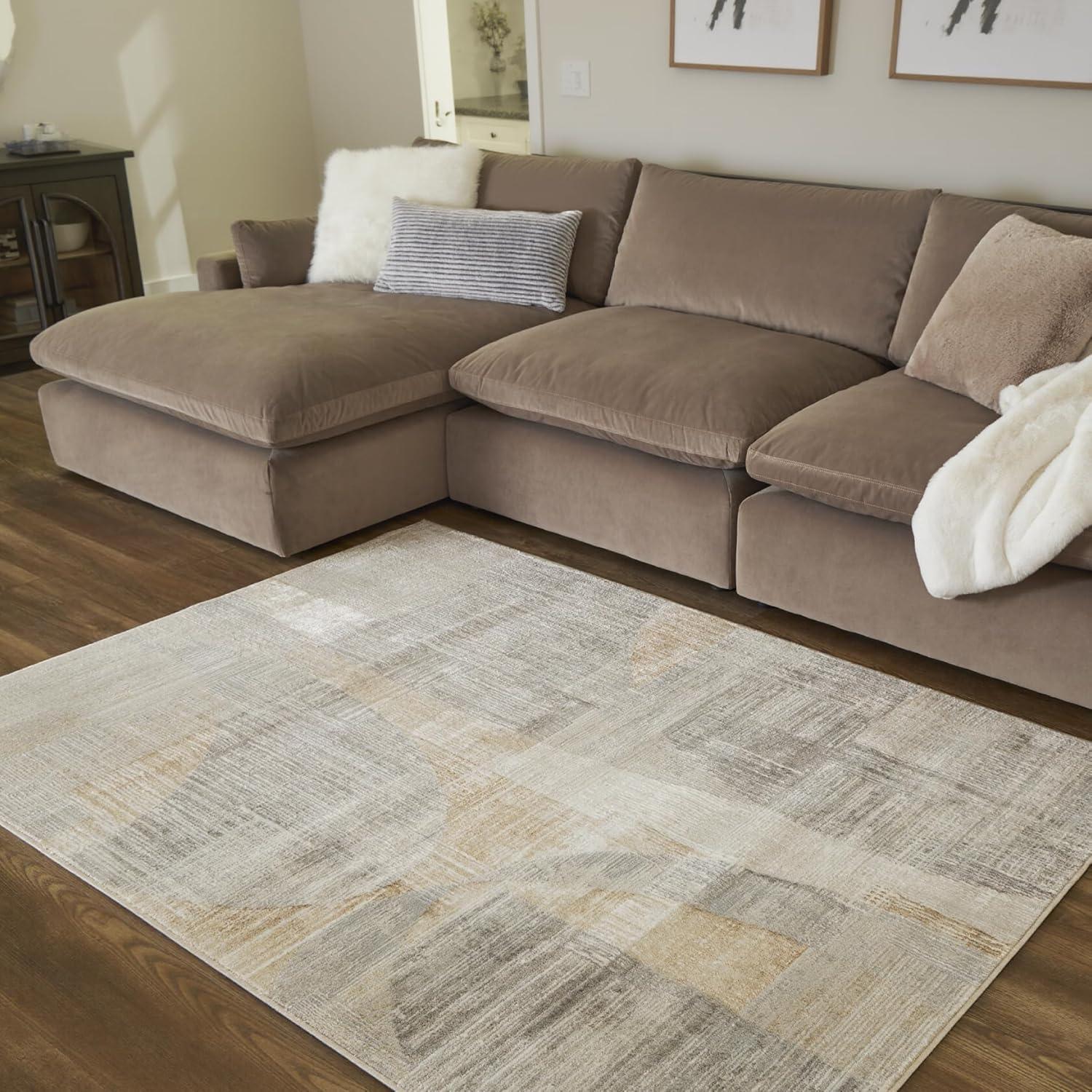 imageSignature Design by Ashley Truward Minimalist Indoor Abstract Medium 5 x 7 Rug with NonSlip Backing Gray amp Light Brown53 x 73 Rectangular