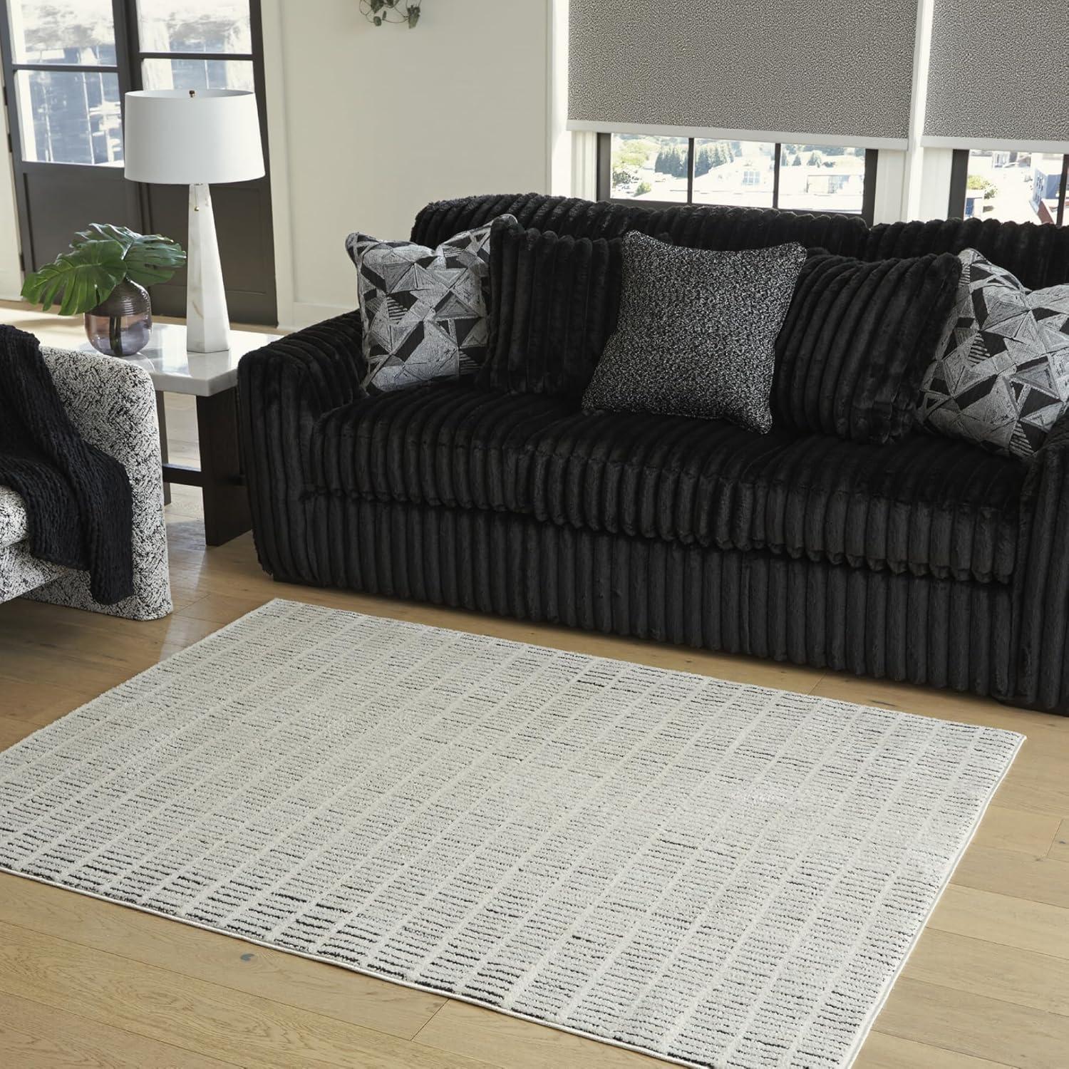 imageSignature Design by Ashley Turinwith Modern Indoor Striped Rectangular 5 x 7 Area Rug Beige amp Black53 x 7 Rectangular