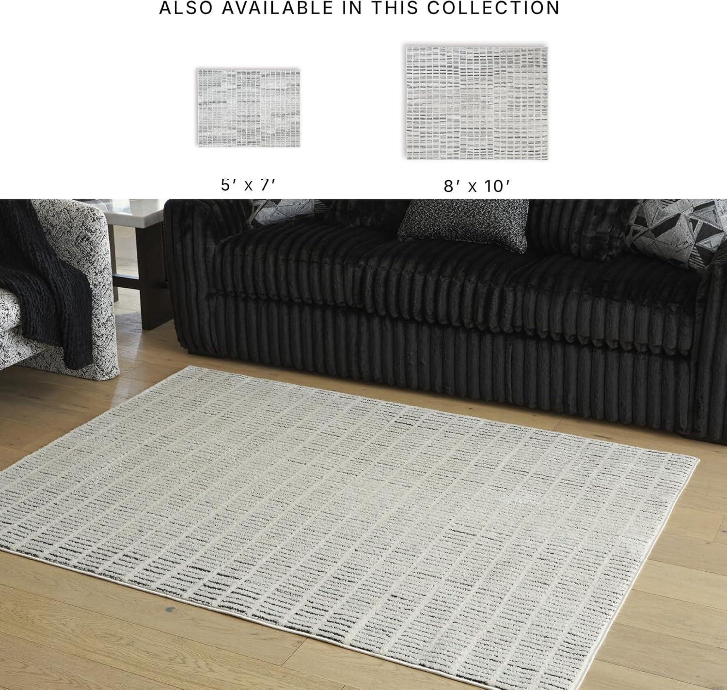 imageSignature Design by Ashley Turinwith Modern Indoor Striped Rectangular 5 x 7 Area Rug Beige amp Black53 x 7 Rectangular