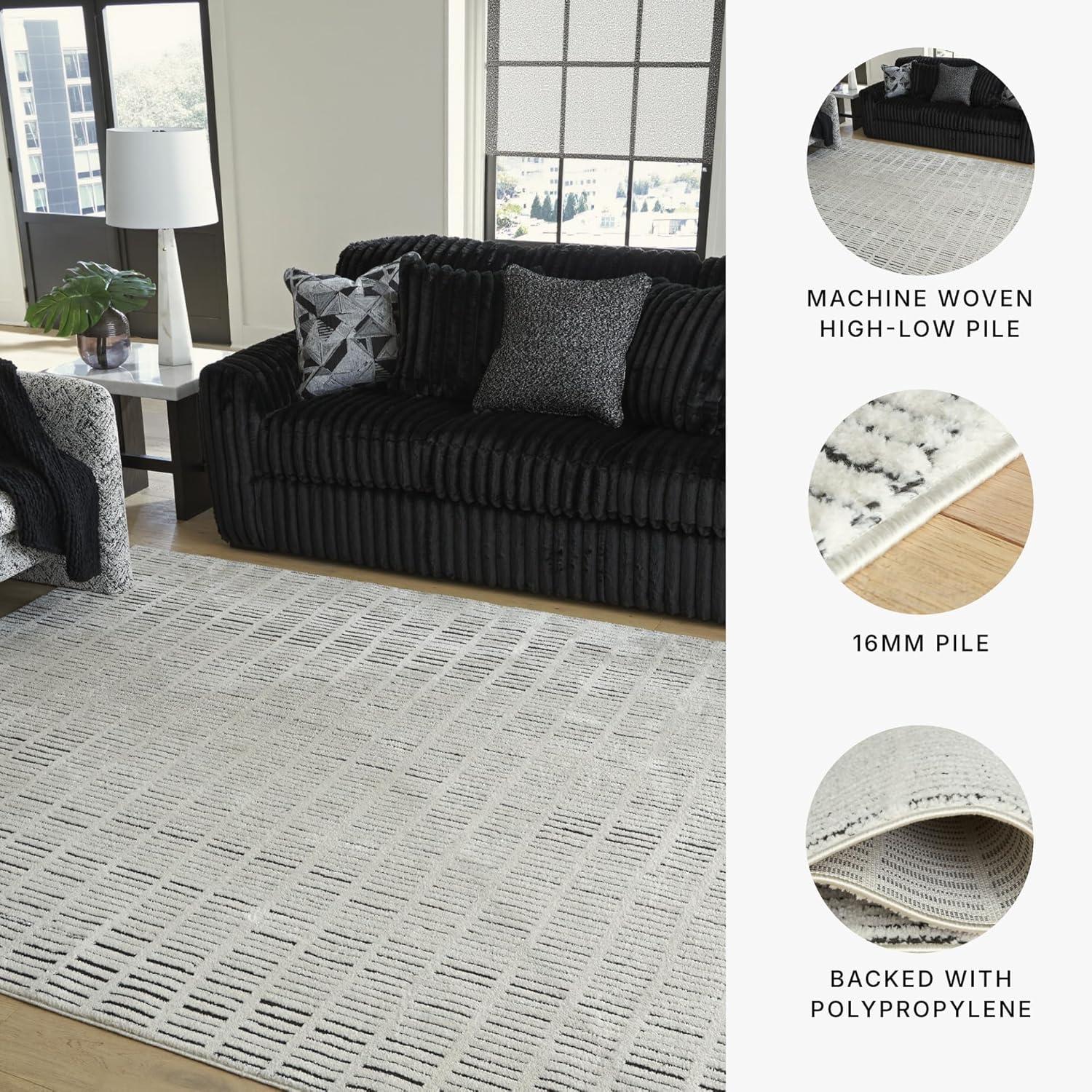 imageSignature Design by Ashley Turinwith Modern Indoor Striped Rectangular 5 x 7 Area Rug Beige amp Black711 x 911 Rectangular