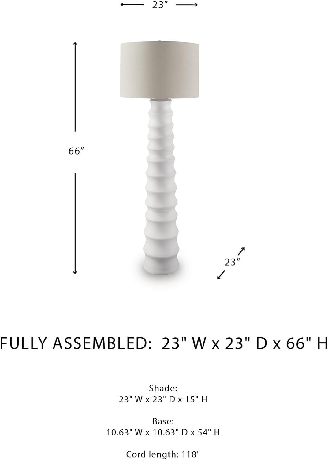 imageSignature Design by Ashley Veraleigh Floor Lamp with 3Way Switch Scalloped Design Drum Hardback Fabric Shade Polyresin 23 W x 23 D x 66 H White