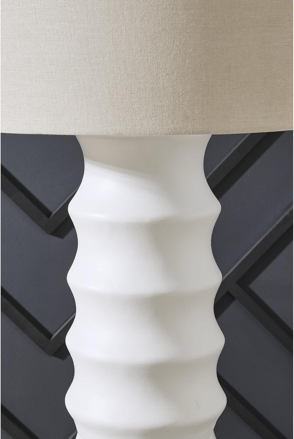 imageSignature Design by Ashley Veraleigh Floor Lamp with 3Way Switch Scalloped Design Drum Hardback Fabric Shade Polyresin 23 W x 23 D x 66 H White