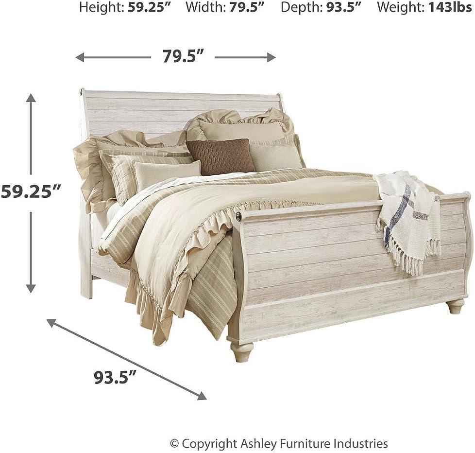 imageSignature Design by Ashley Willowton Coastal Sleigh Bed Foundation or Box Spring Needed King BeigeWhitewash