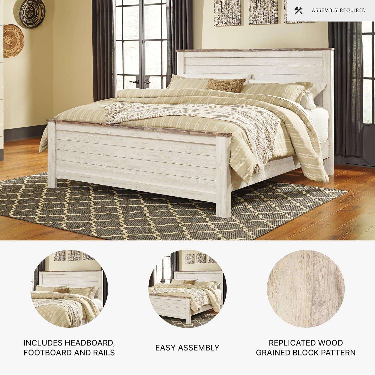 imageSignature Design by Ashley Willowton Coastal Sleigh Bed Foundation or Box Spring Needed King BeigeWhitewash