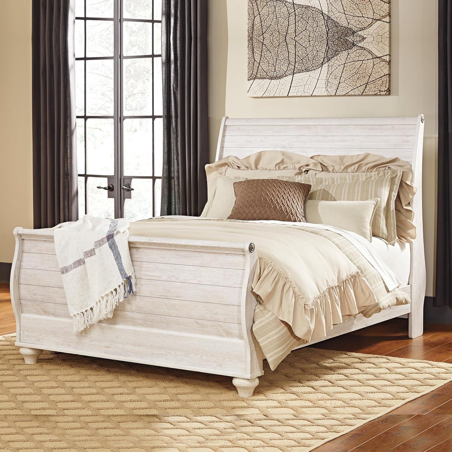 imageSignature Design by Ashley Willowton Coastal Sleigh Bed Foundation or Box Spring Needed King BeigeWhitewash